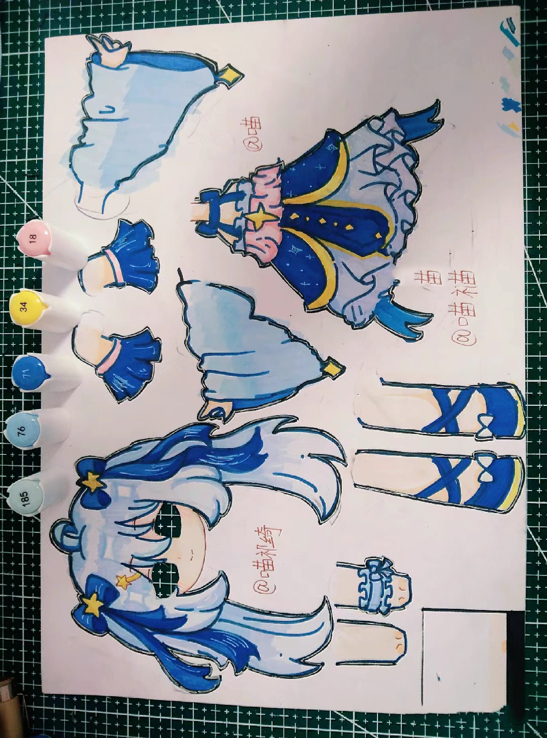 纸片人 原图和我画的,马克笔并下多!