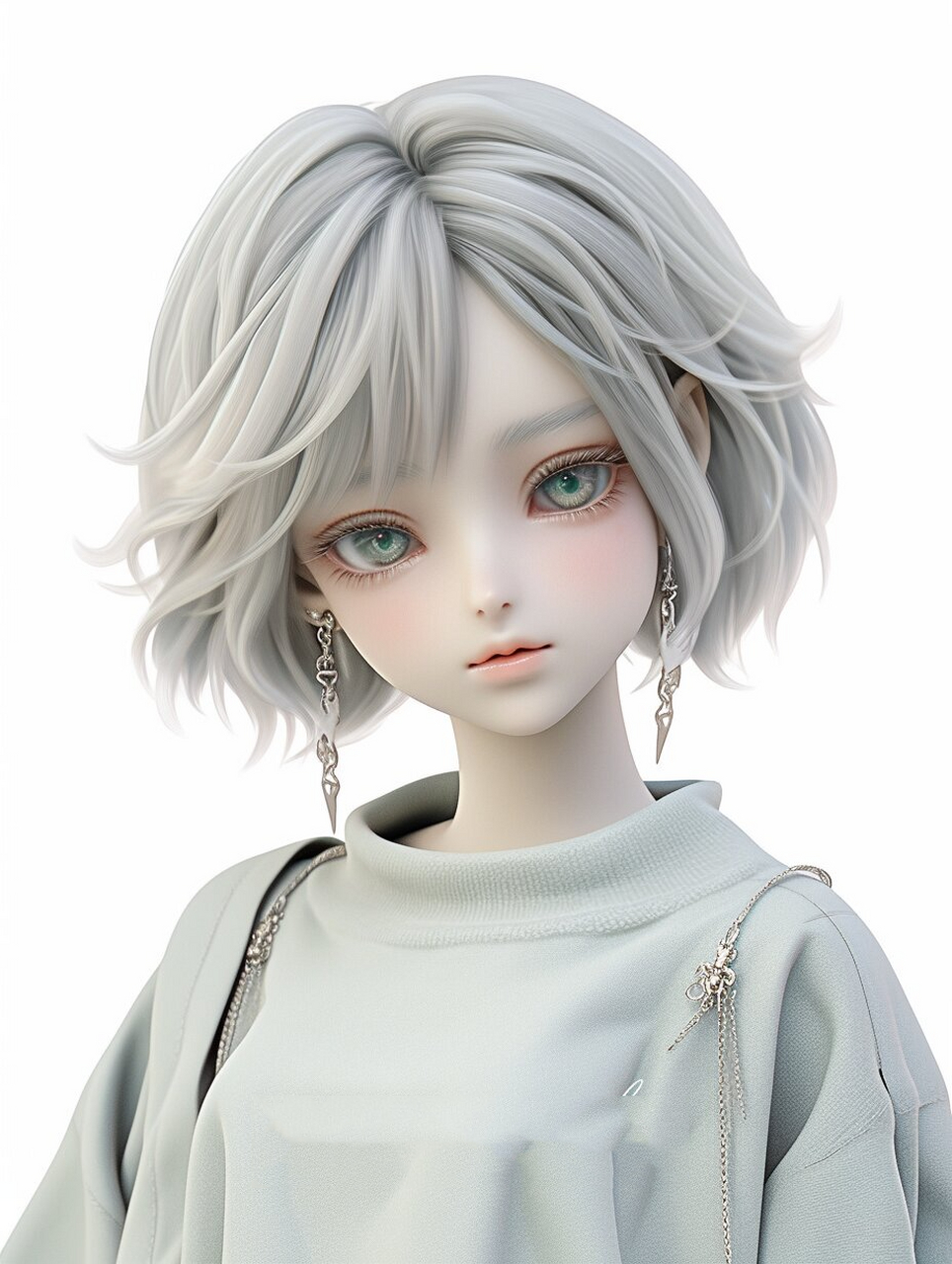 白发美女|女生个人三维头像|白色系② #bjd自制##建模##原画##游戏