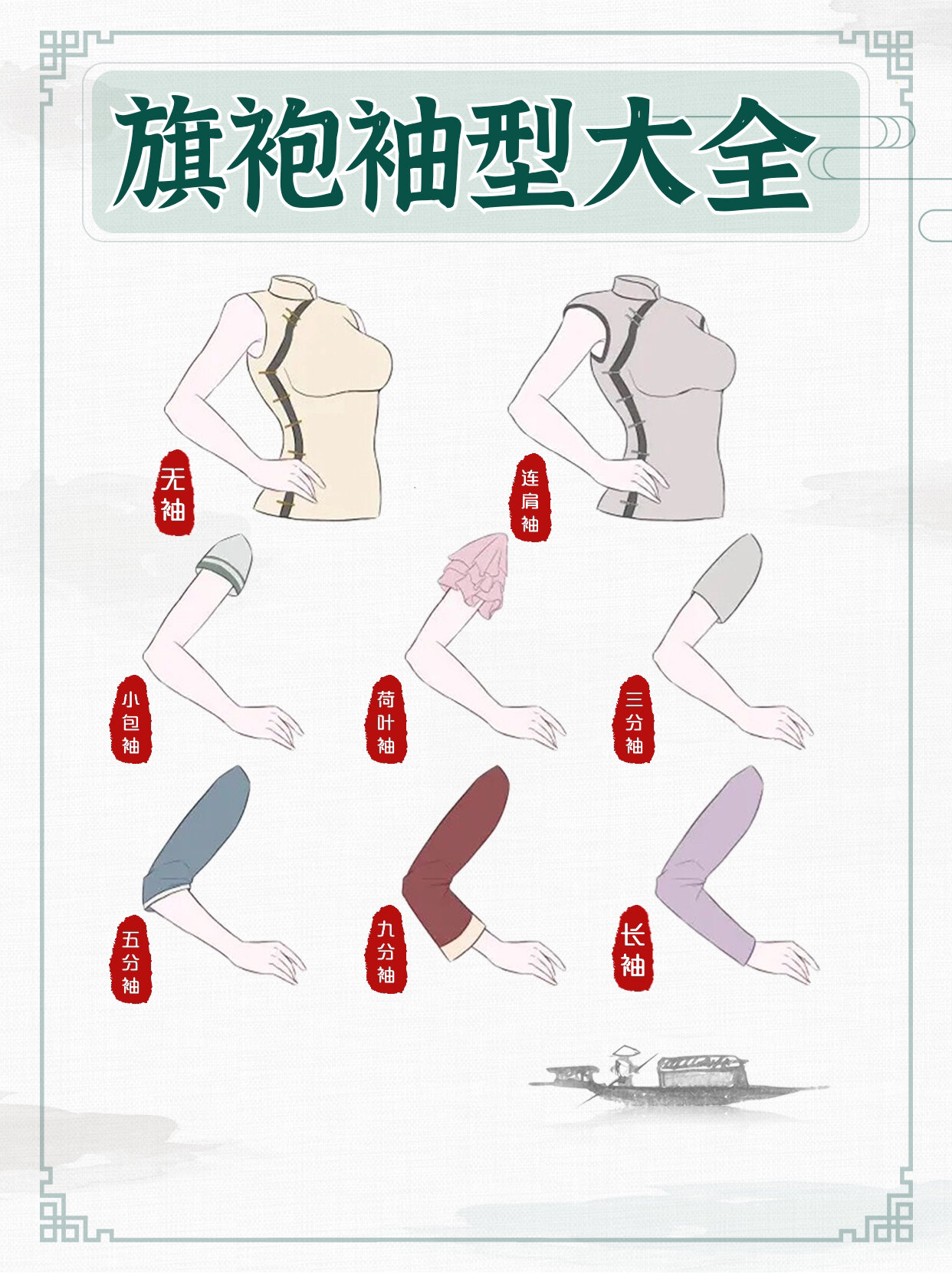 旗袍袖型大全干货看完保证不迷路 无袖: 无袖的款式是通用款,无论胖瘦