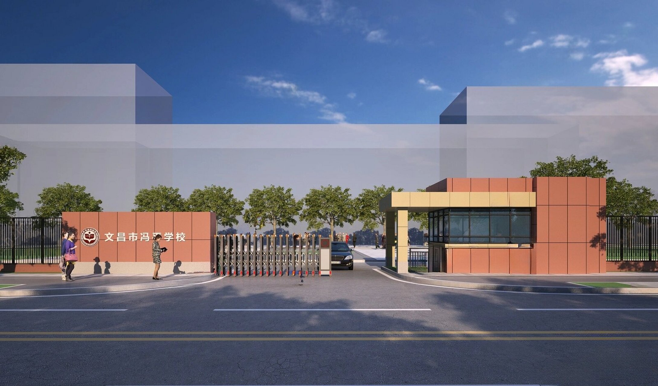 学校大门效果图设计 厂房大门效果图设计,保安室效果图设计,工厂大门