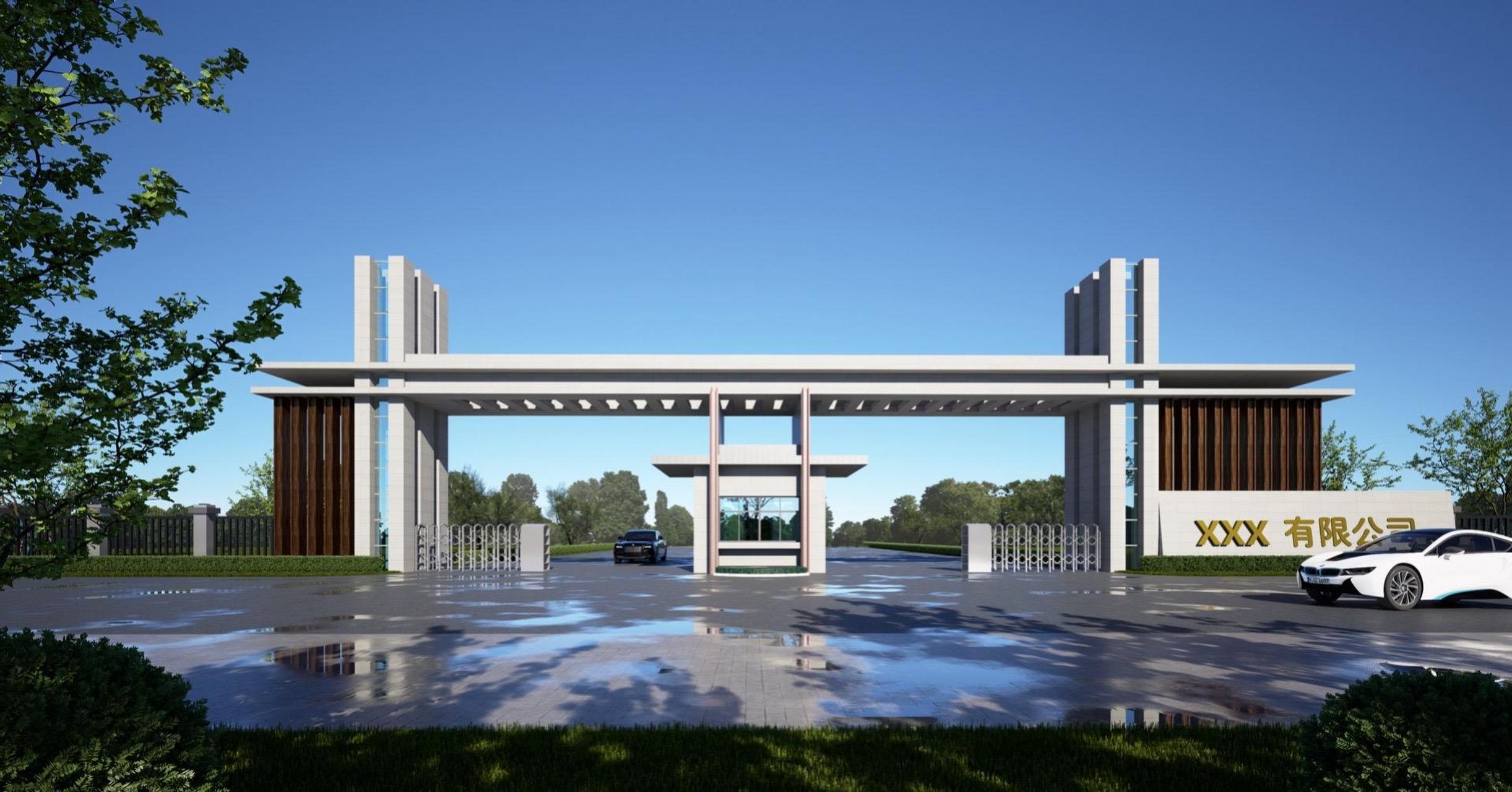 现代厂房入口大门外立面效果设计.