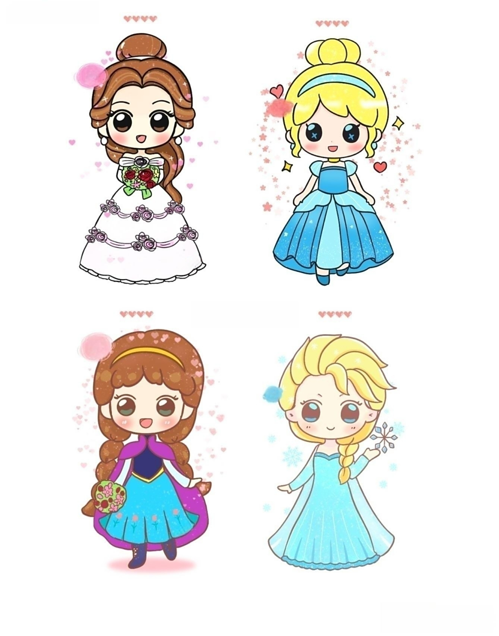 卡通公主 简笔画线稿 萌萌迪士尼卡通公主 五位迪士尼卡通公主 原创