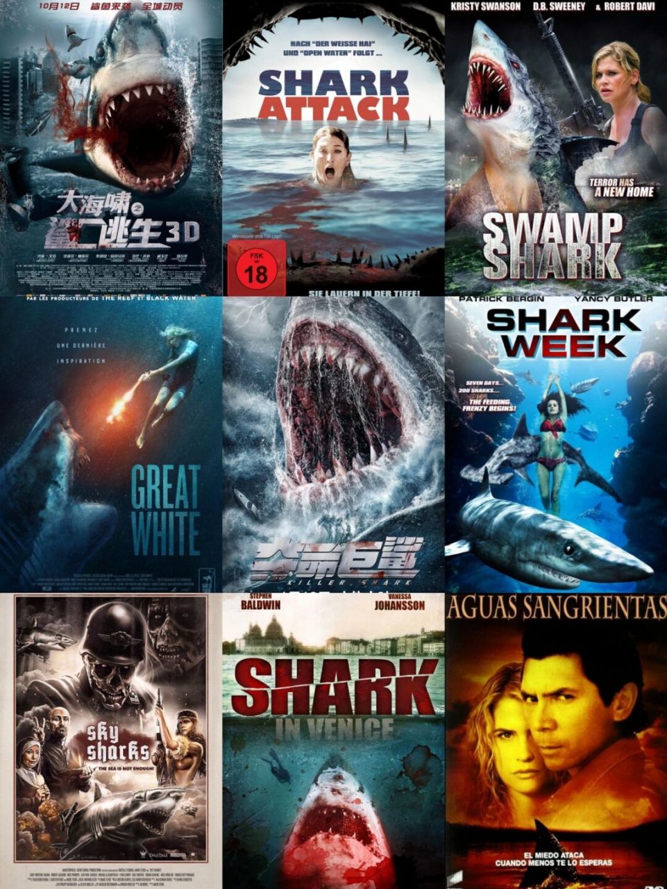 排名不分先后,送给喜欢鲨鱼系列恐怖片的粉丝～ 接下
