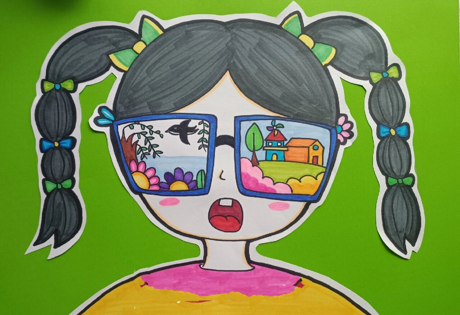 创意美术《眼睛里的世界》儿童画 1,工具材料: 马克笔,勾线笔,卡纸 2