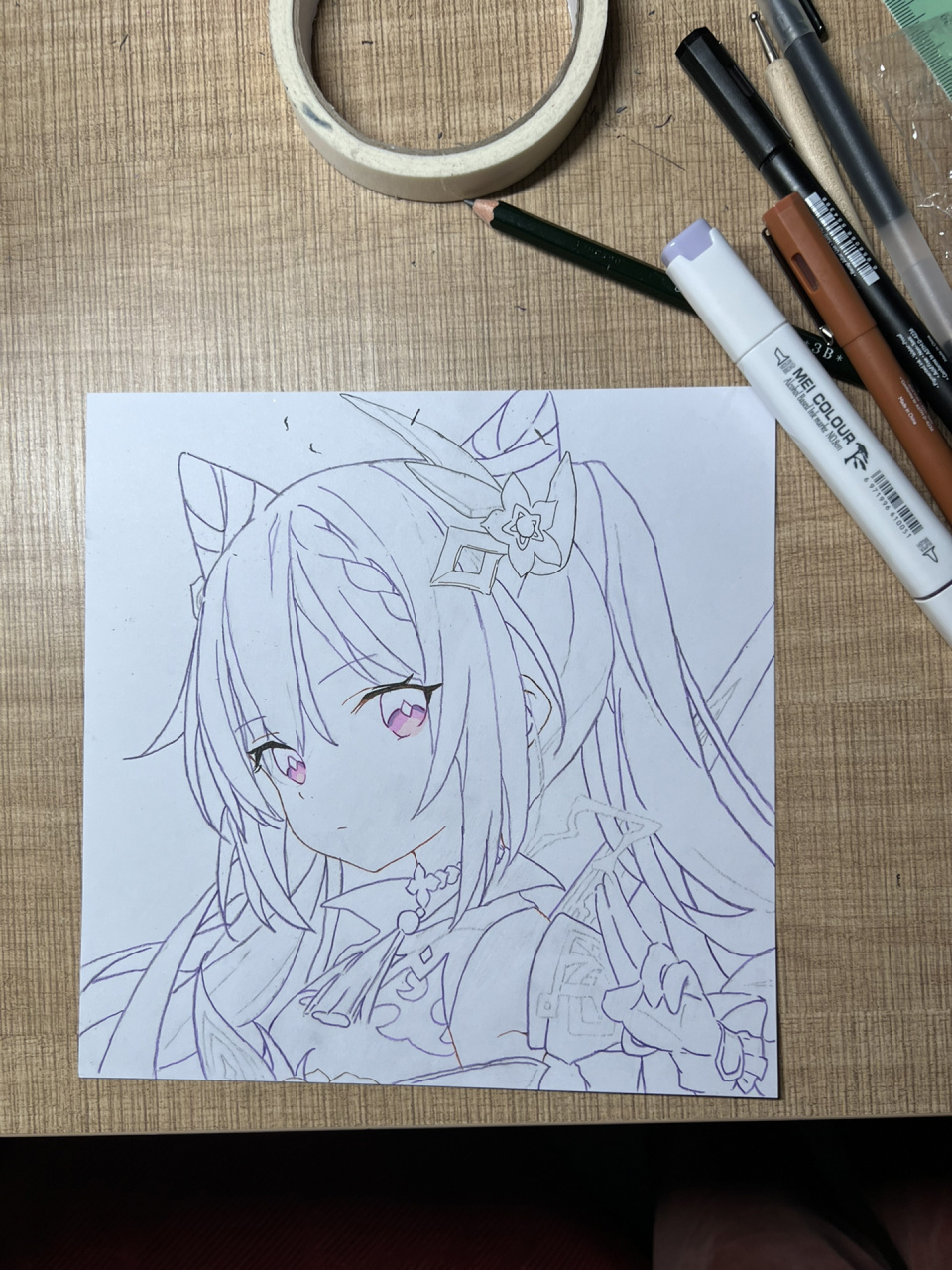 身体莫名其妙的蒙蒙的 彩铅是霹雳马 马克笔手绘 原神手绘(原作者