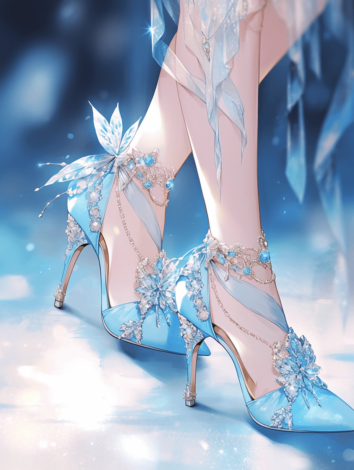 蓝色水晶高跟鞋
