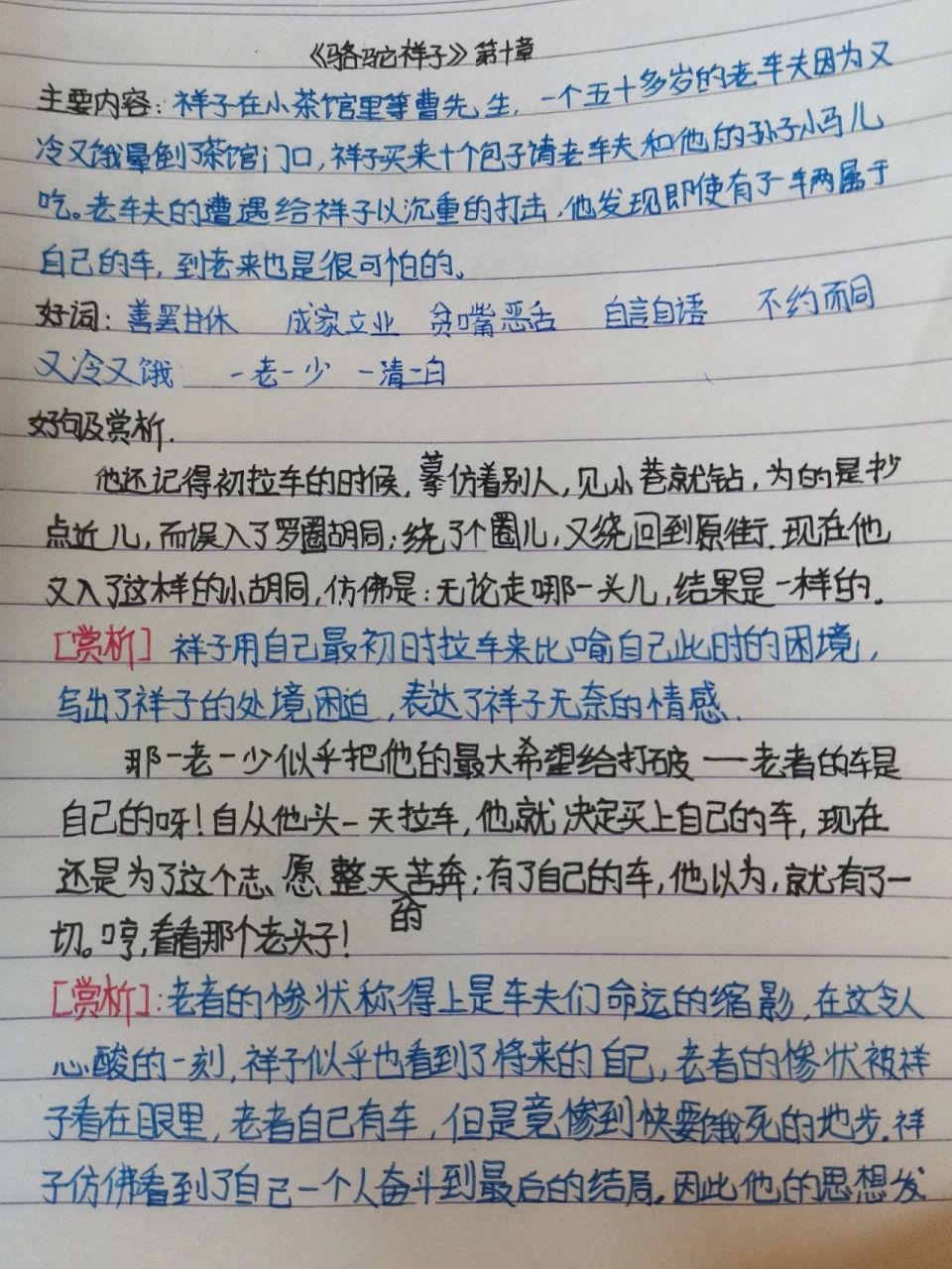 《骆驼祥子》第十章读书笔记 这是我写的《骆驼祥子》第十章读书笔记