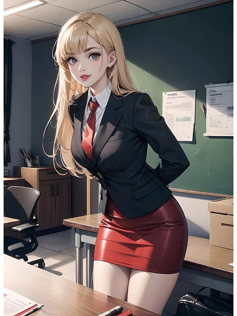 二次元壁纸:动漫风西装职场御姐 这是一位二次元职场上的金发美女,她