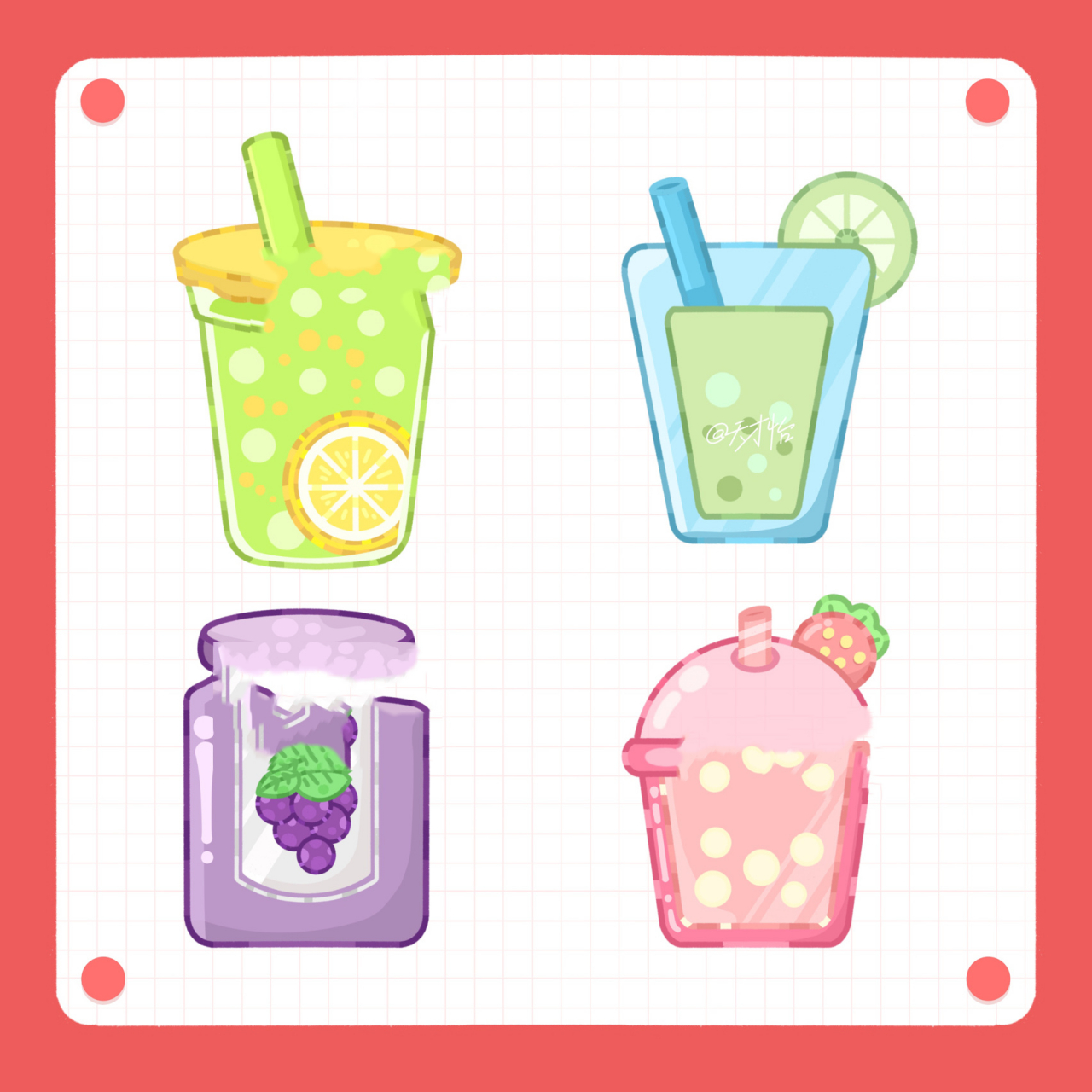 饮品做贴纸很不错93 昨天画了一组夏日清凉主题的手帐贴纸素材哈