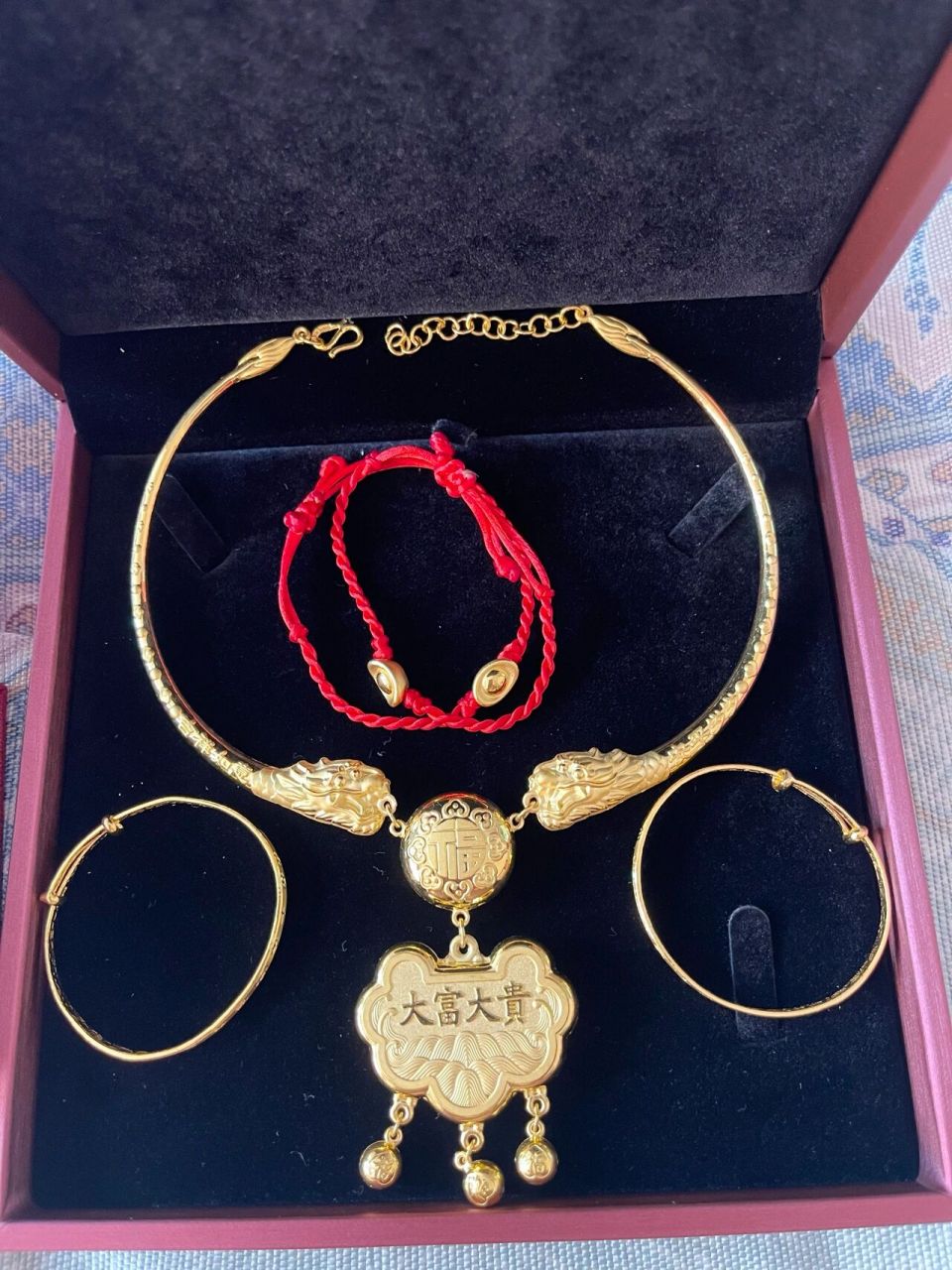 爷爷奶奶送给孙子的百天礼物 长命锁项圈 镯子 元宝一共65克