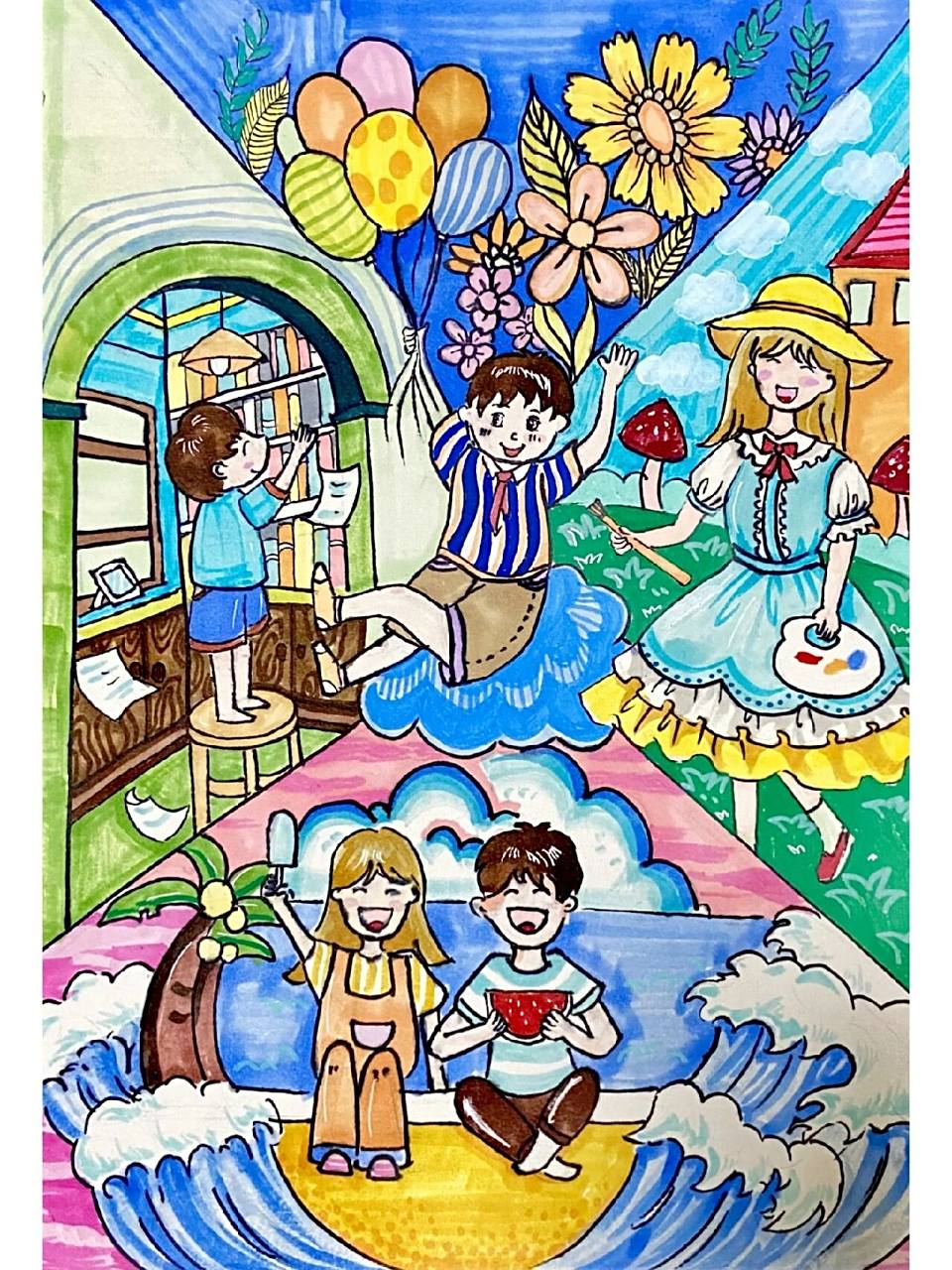 美好校园生活主题画