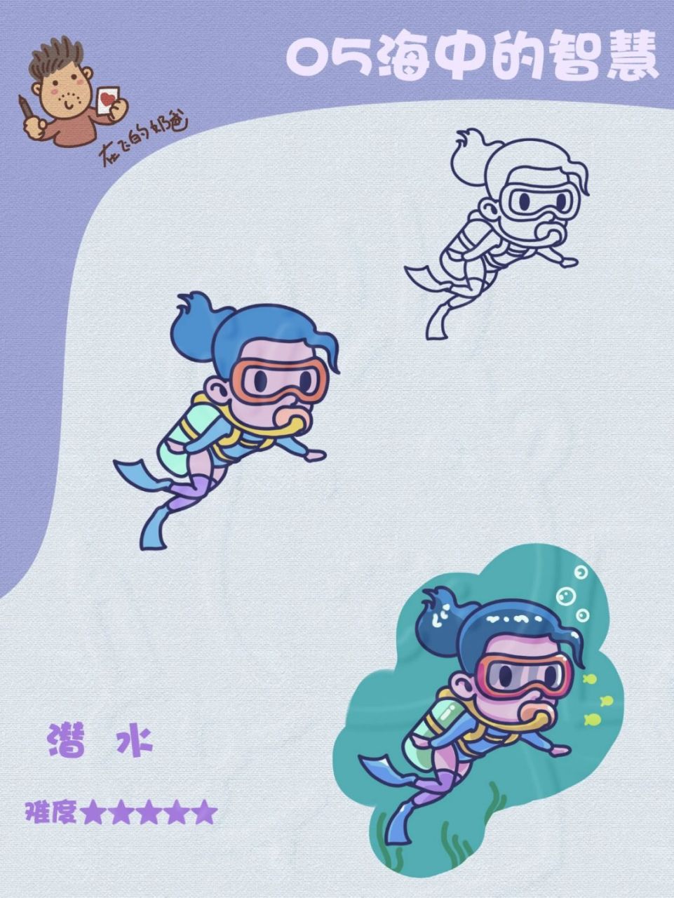 潜水 简笔画 #清凉夏日# #自由潜水# #少儿美术# #宝宝日常必备好物