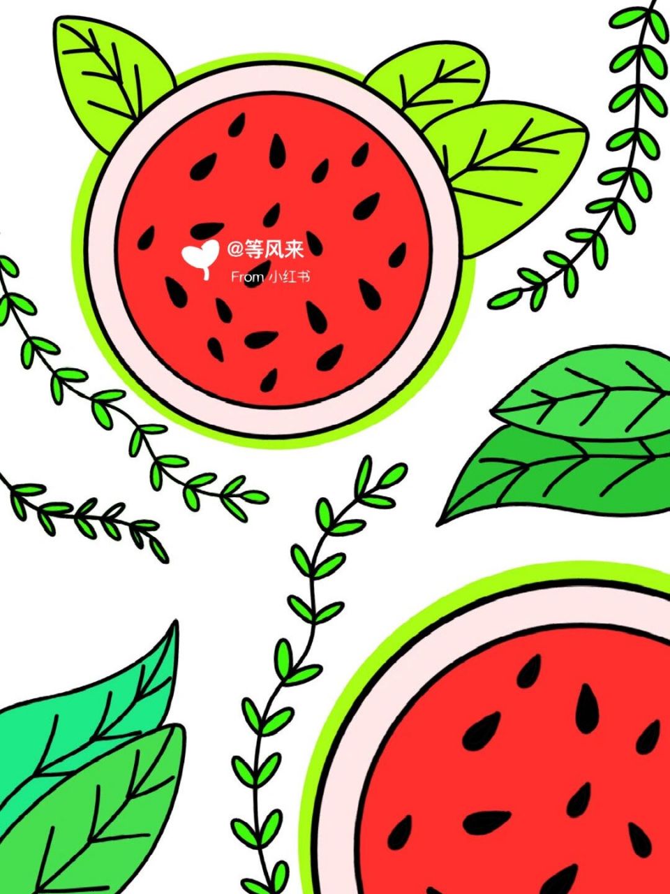 夏日西瓜91 创意画 儿童画 简笔画 线稿 #创意美术儿童画# #儿童简