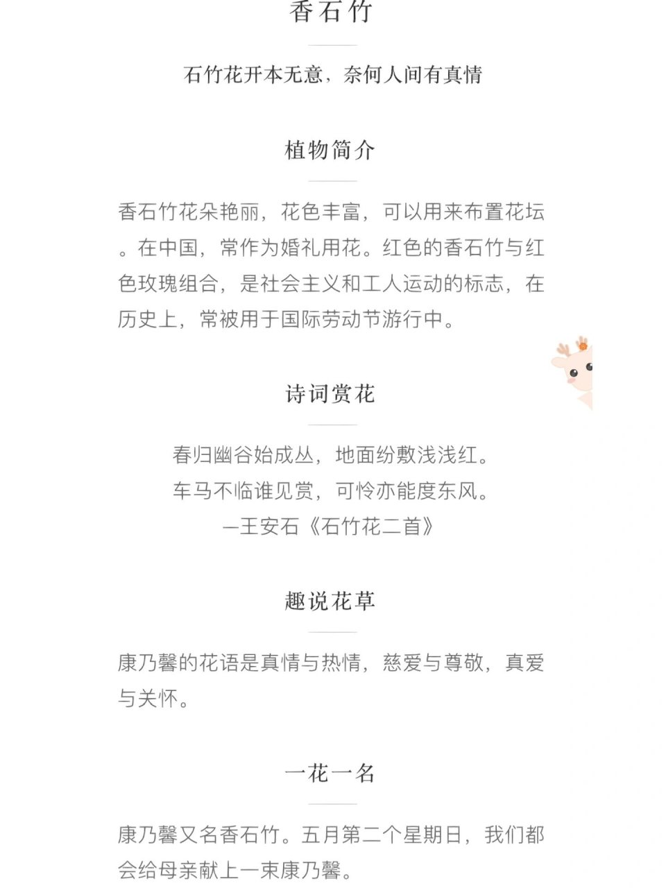 香石竹 香石竹(石竹科,石竹属) 石竹开花本无意,奈何人间有真情 简介