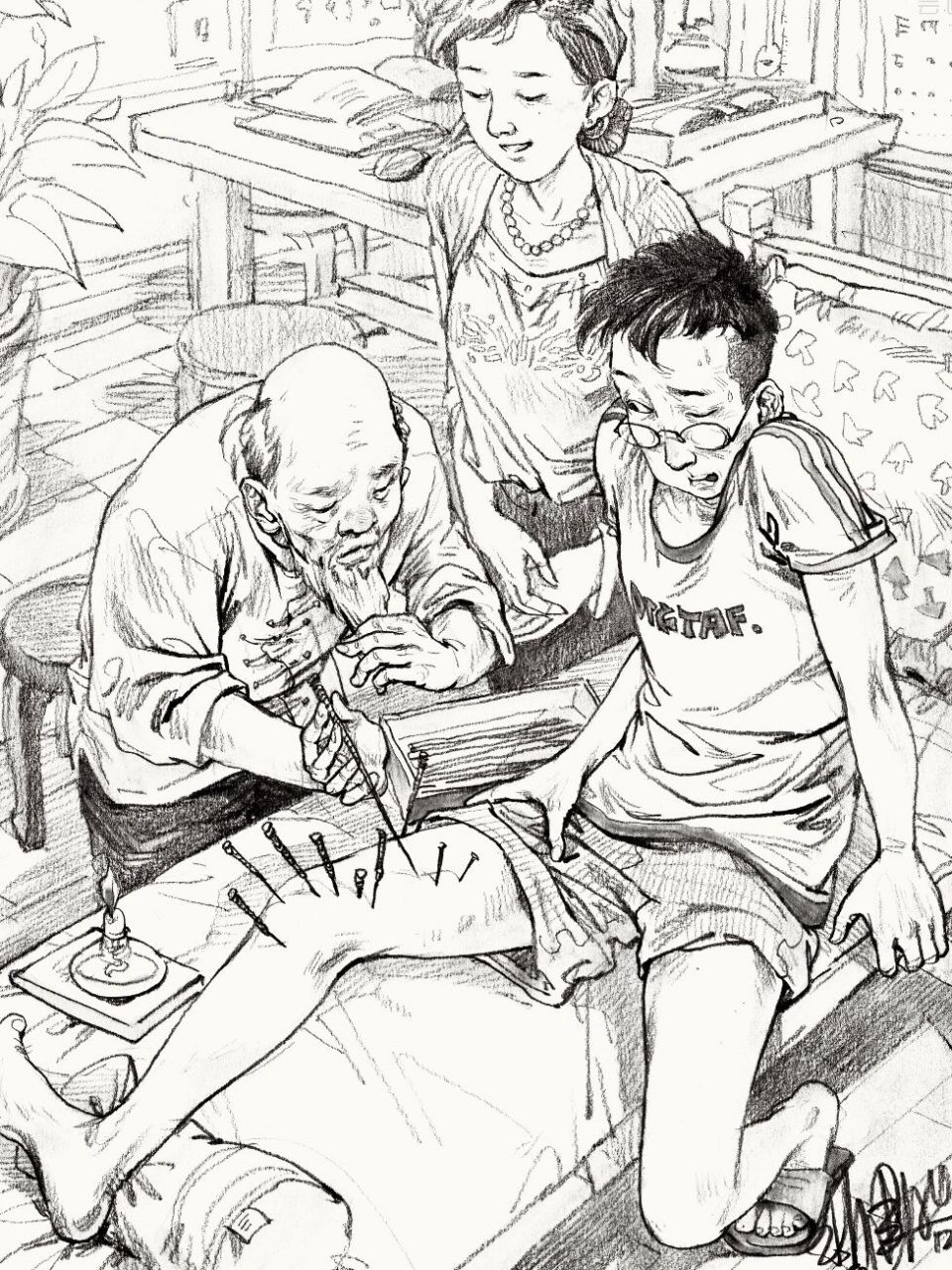 场景速写|川美创意速写【医院看病,打针素材】            作者裴建浩