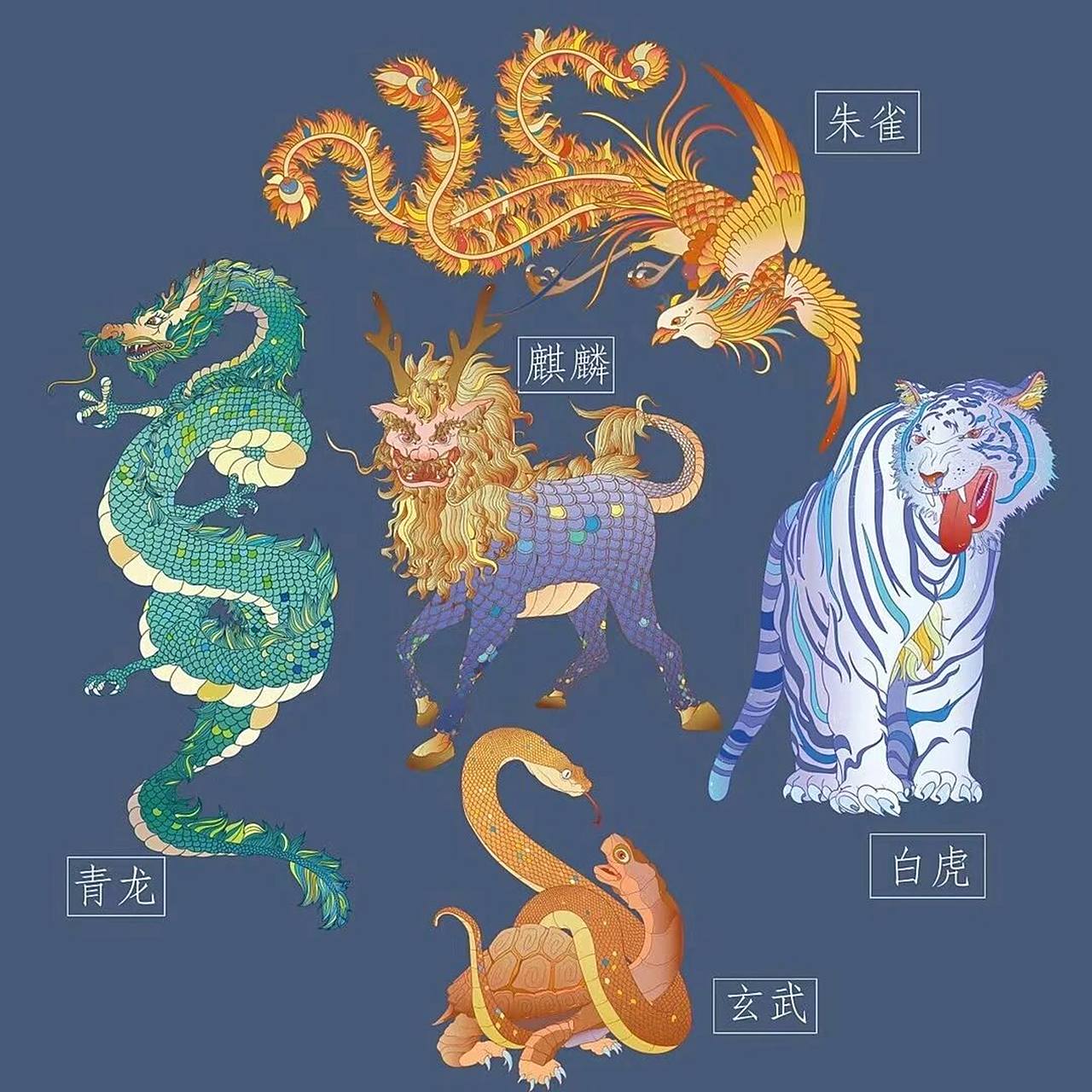 左青龙右白虎,前朱雀后玄武.