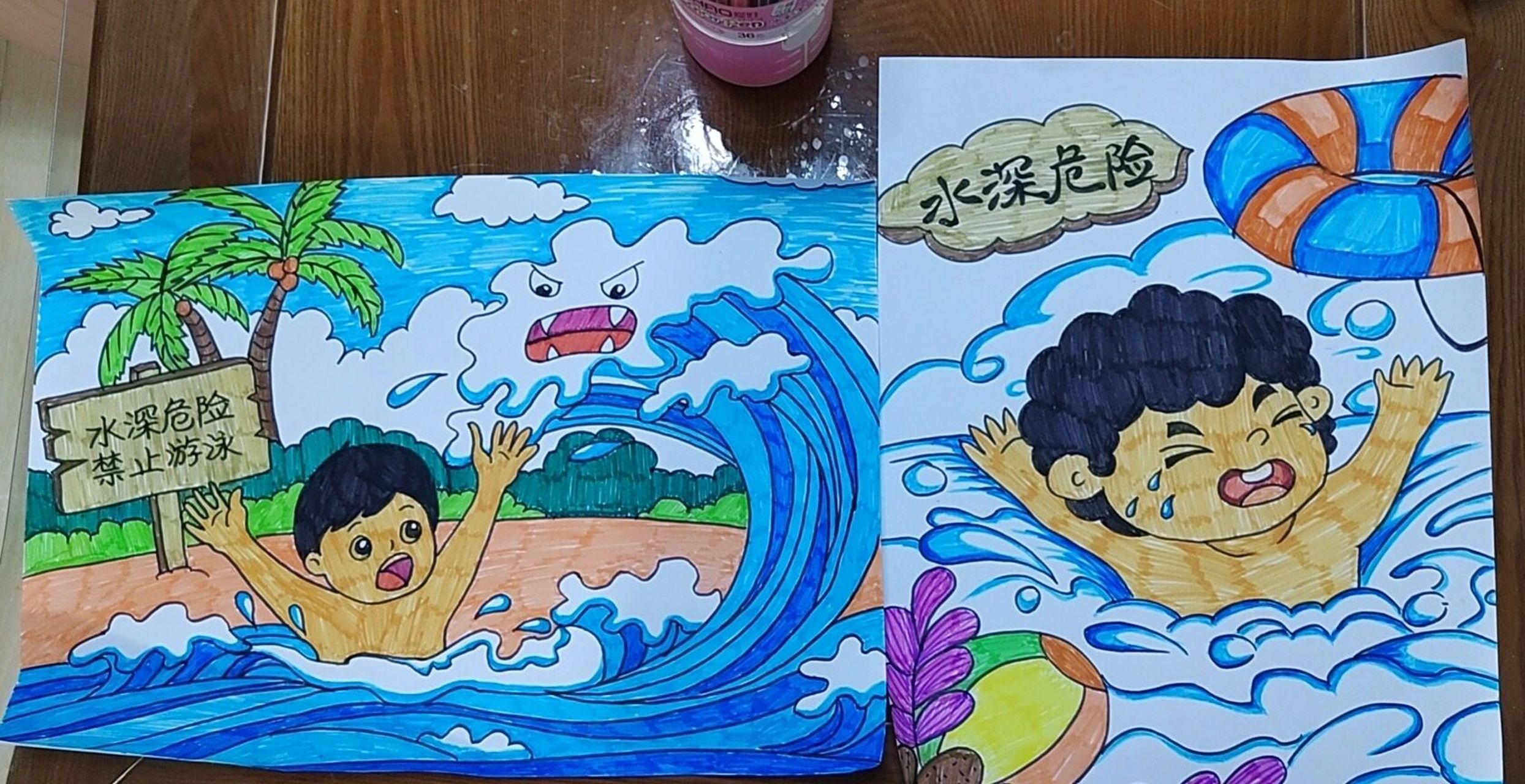 防溺水绘画 为了参加比赛 画了四个多小时 小孕妇可不容易啊 你们觉得