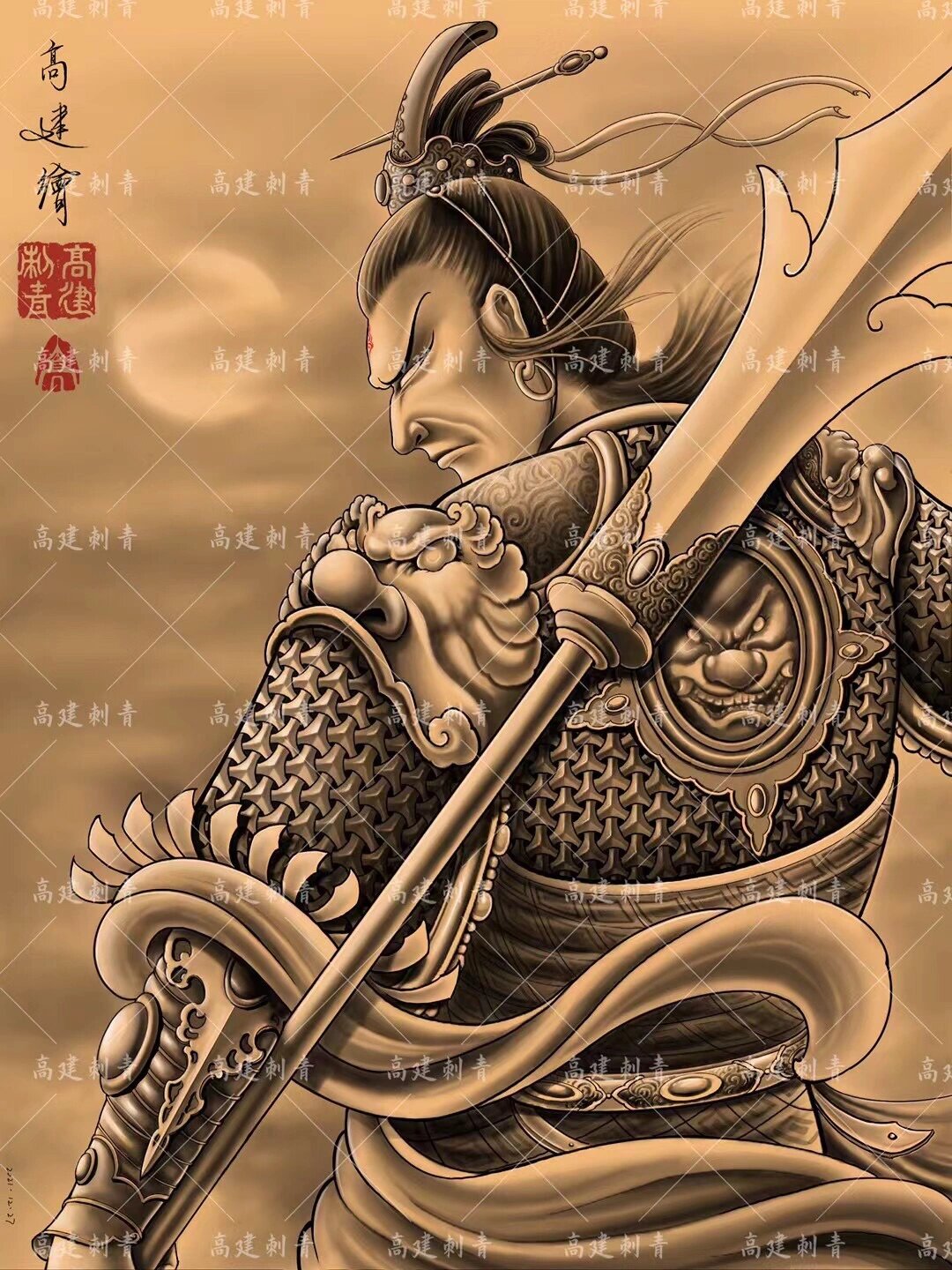 高建作品,二郎神原创纹身手稿 #二郎神# #二郎神纹身# #二郎神纹身