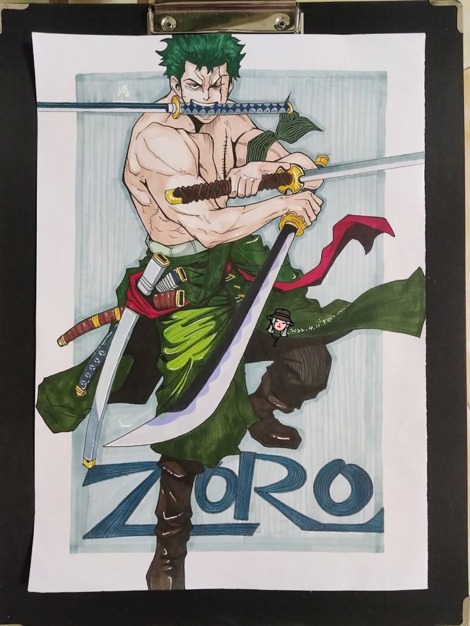 海贼王手绘 索隆 三刀流 临摹      临摹用户:norman 索隆三刀流,附