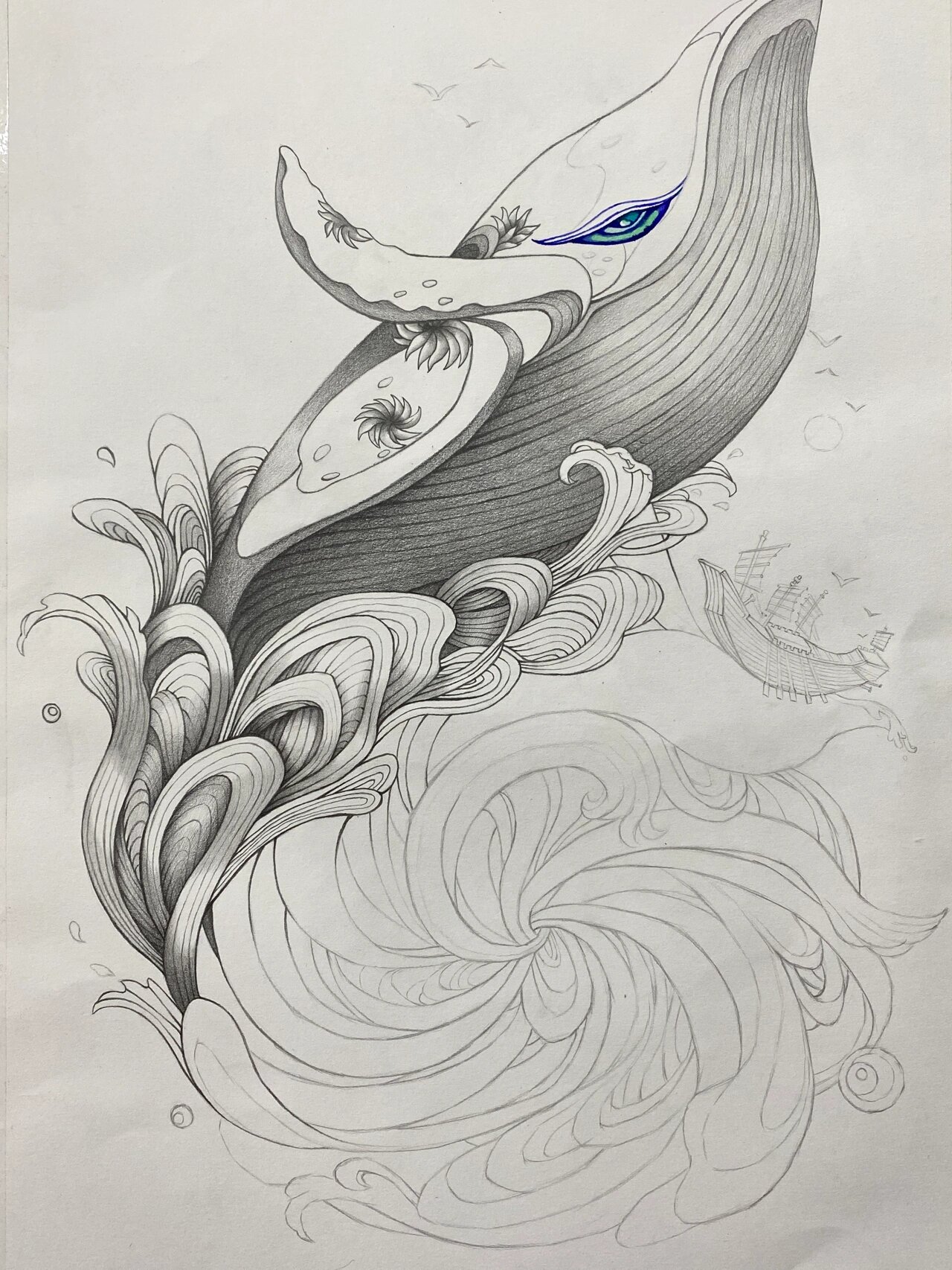 创意素描/海浪/鲸鱼/素描 日常练习