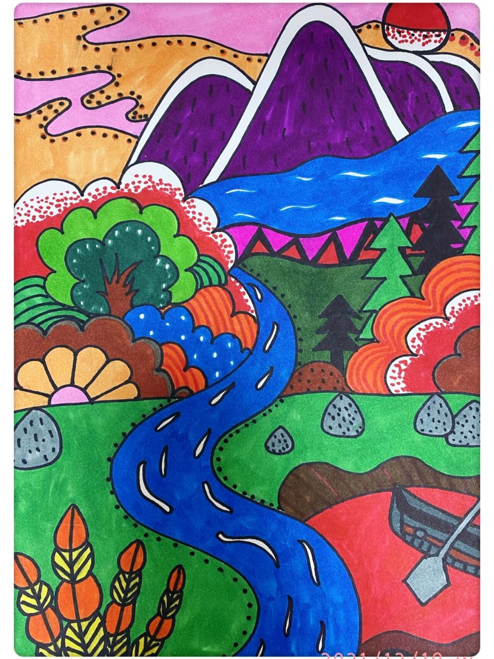 嗨!小盆友友们今天的马克笔山水画好看吗我可是很用心的完成了哦