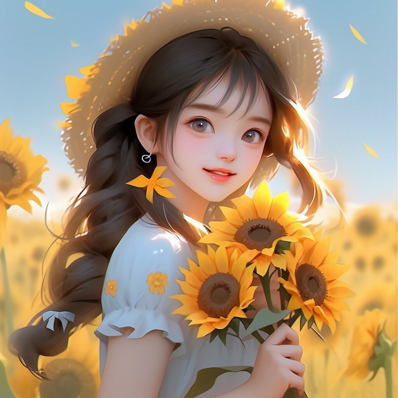 满满能量的向日葵,夏日动漫美女,可做头像 向日葵是夏天的味道,如果加