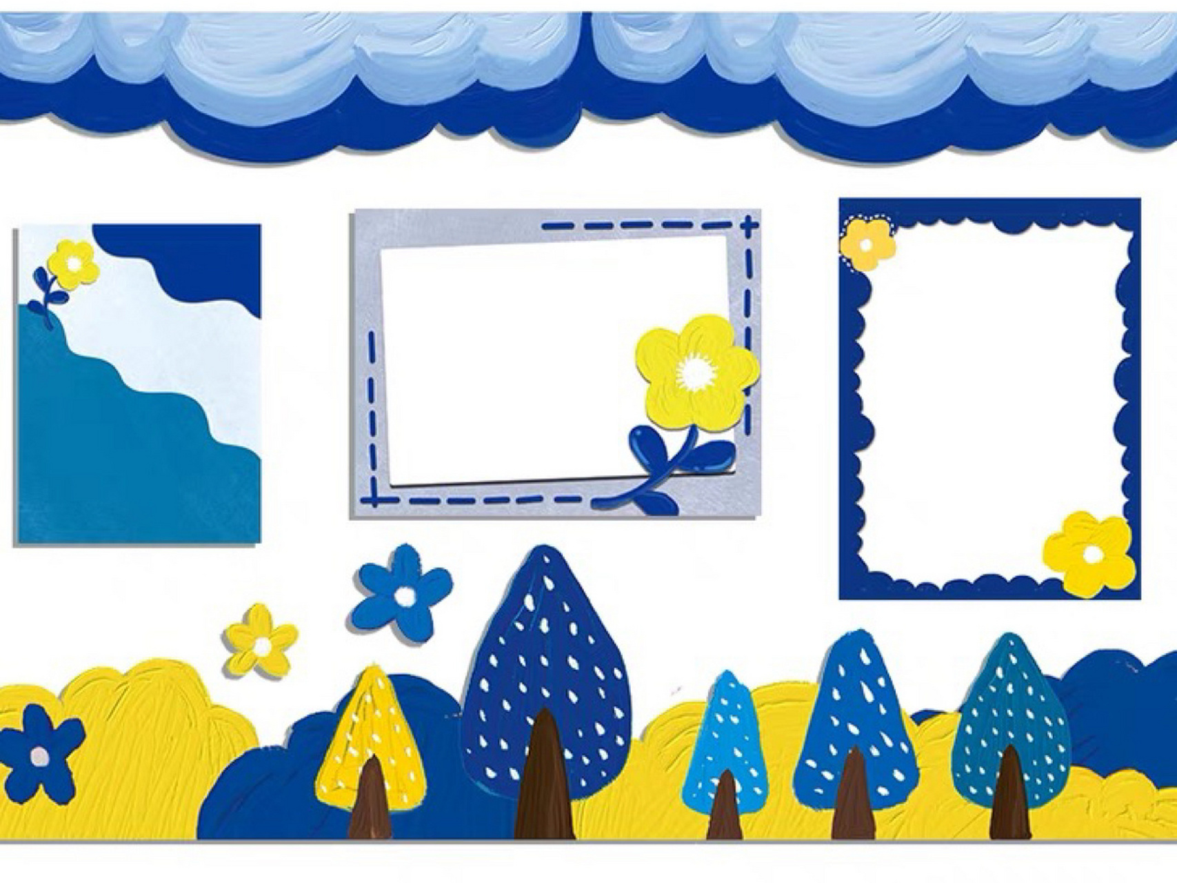 幼儿园环创|小清新系列主题环创|开学啦 幼儿园蓝色环创 花儿朵朵主题