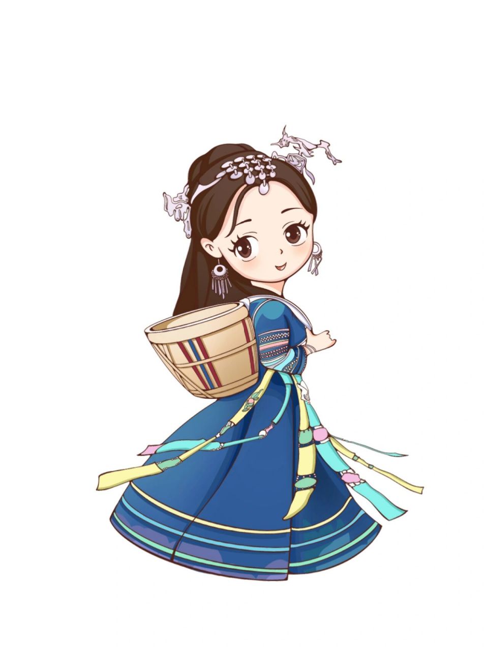 q版插画Ⅱ苗族女孩儿 配色采用了蓝色调 私人稿件92