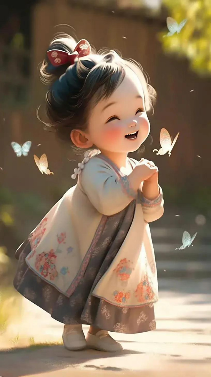 古风萌娃戏蝶壁纸