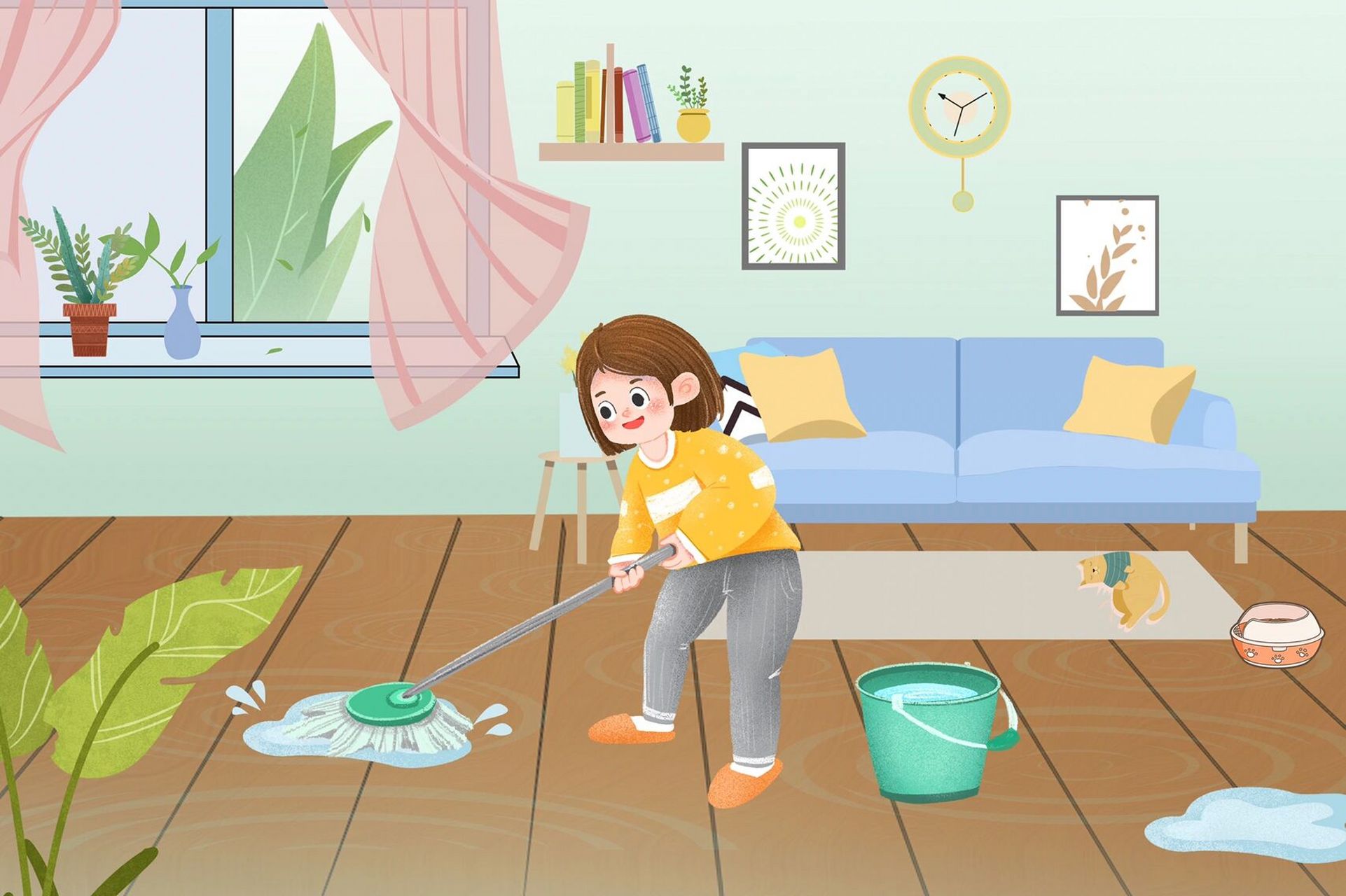 插画|帮妈妈一起来做家务吧 93秋天的枫叶红了,天气也凉爽了!