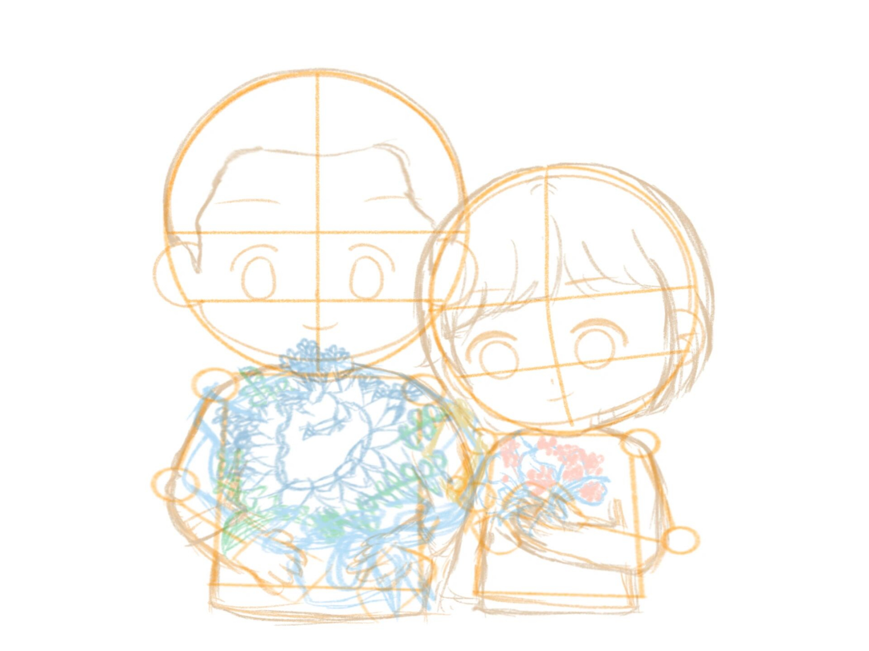 q版手绘|画一张父母合影卡通画 不知不觉父母的脸庞已经有了岁月的