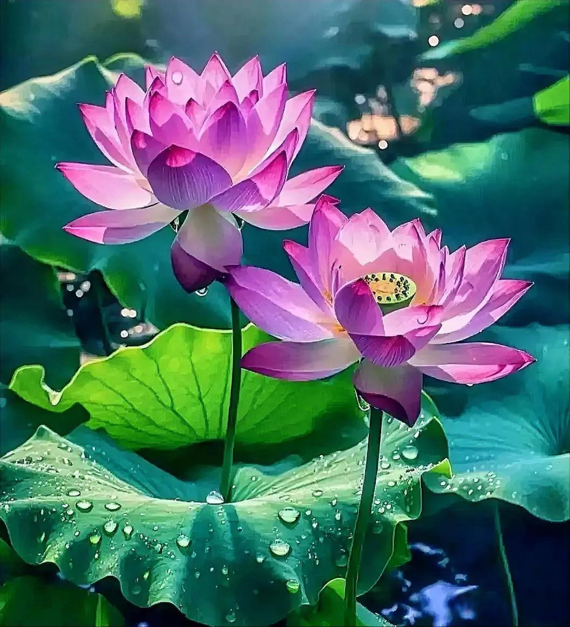 并蒂莲随拍 清晨的荷花,如此娇艳欲滴,水面上,它们绽放着美丽的花瓣