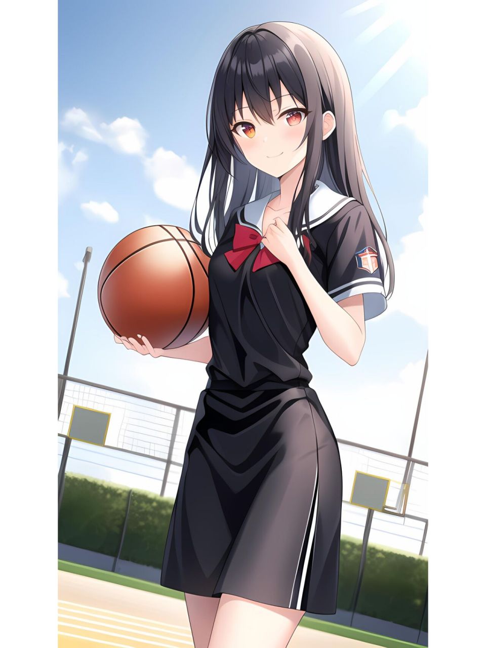 篮球场爱运动女孩,动漫二次元绘画人物