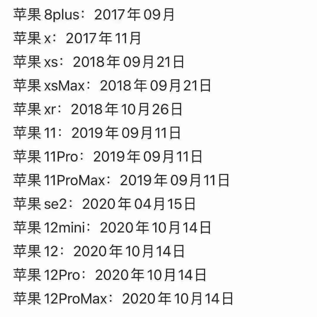 苹果各手机生产日期