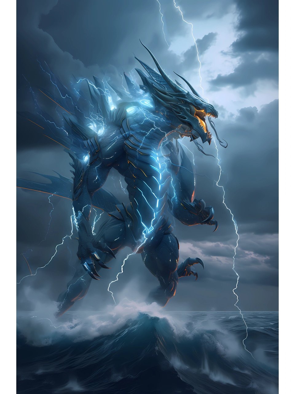 神兽机甲系列-青龙 五行之木-青龙,以青色金色为主,闪电和海浪为装饰