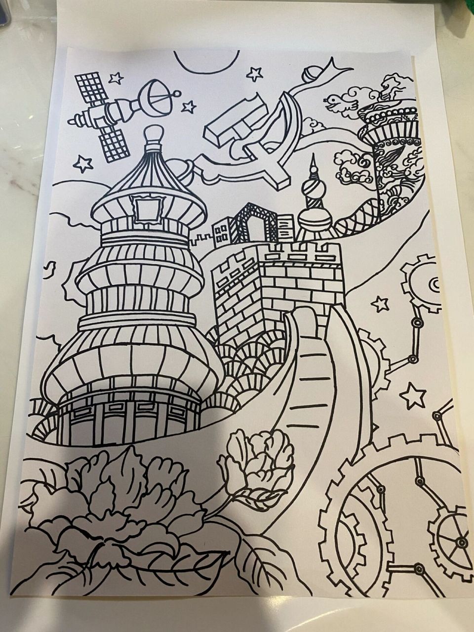 国庆(建党)主题绘画 女儿的学校要求交主题作业 看来