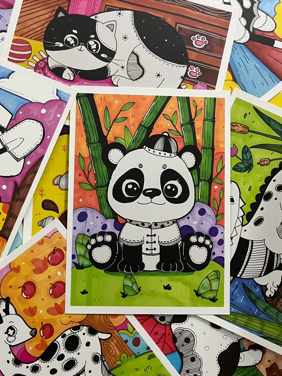 彩色线描动物临摹卡