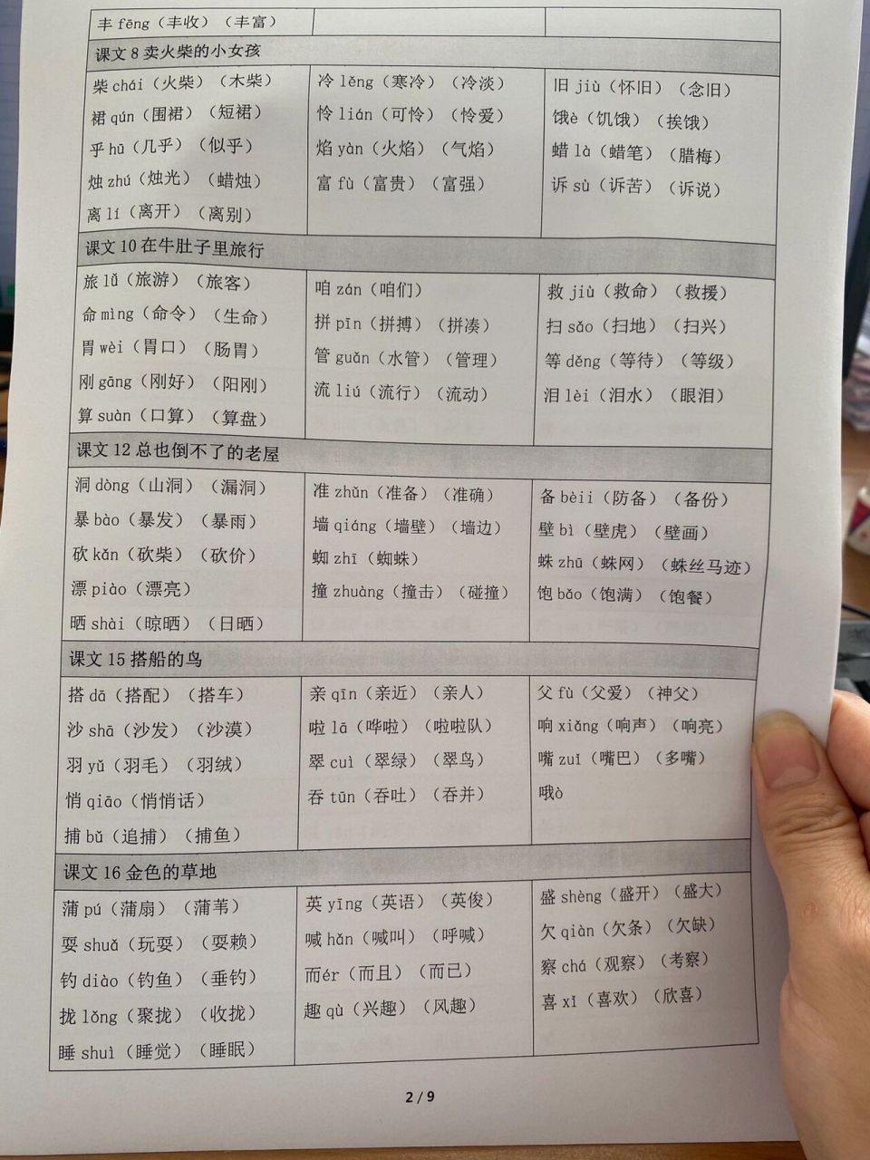 三年级上册生字表|注音组词