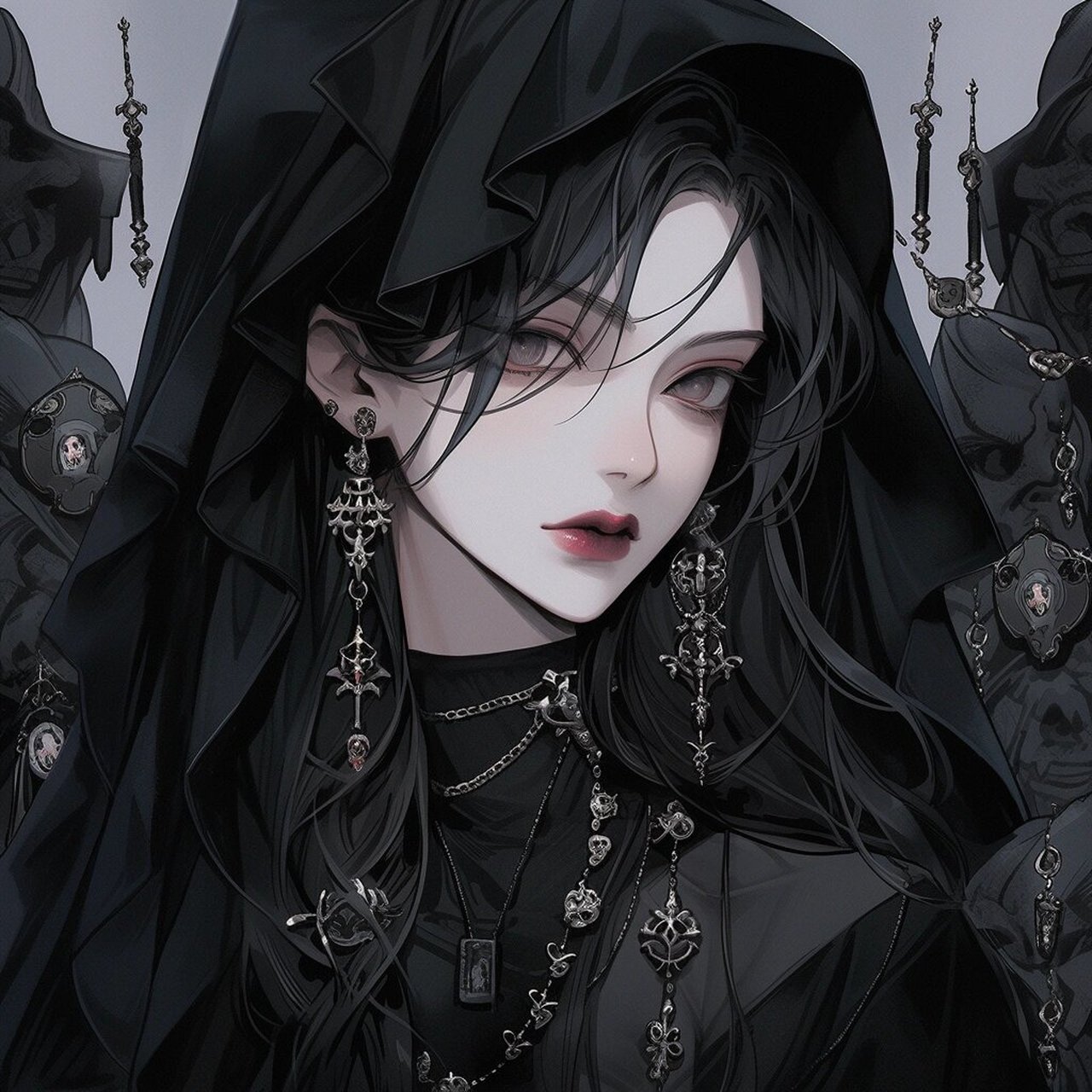 ai头像|暗黑系哥特女孩漫画头像