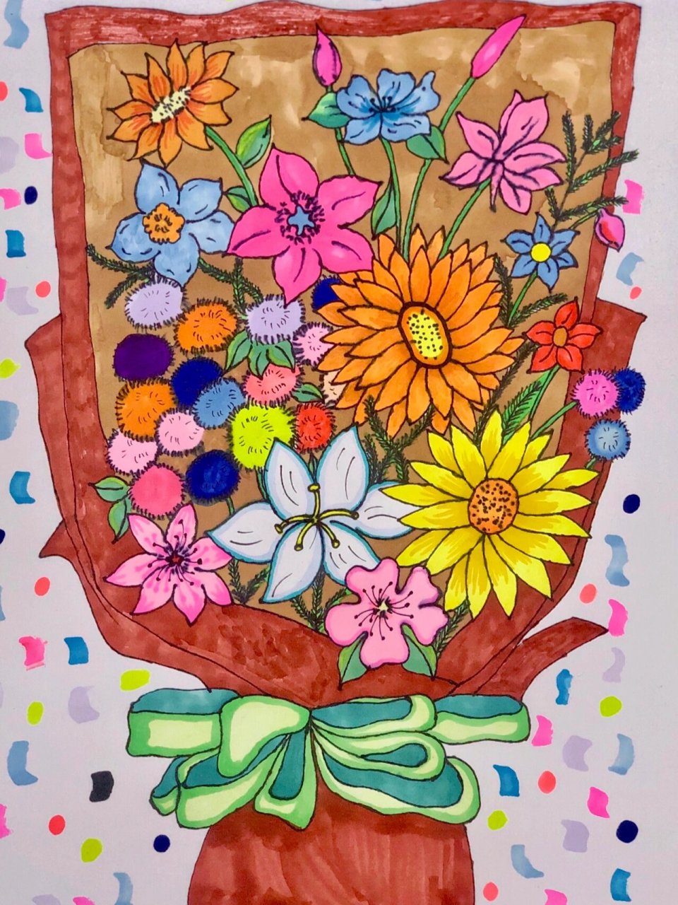 花束 马克笔鲜花💐 创意儿童画 简笔画 创意儿童画 马克笔鲜花手绘