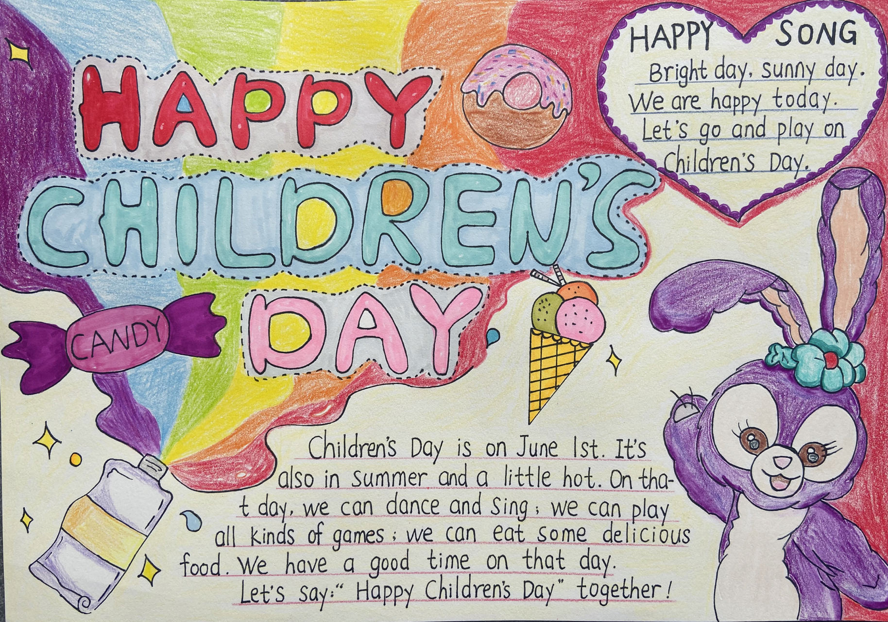 儿童节英语手抄报 9015大朋友,小朋友,儿童节快乐90