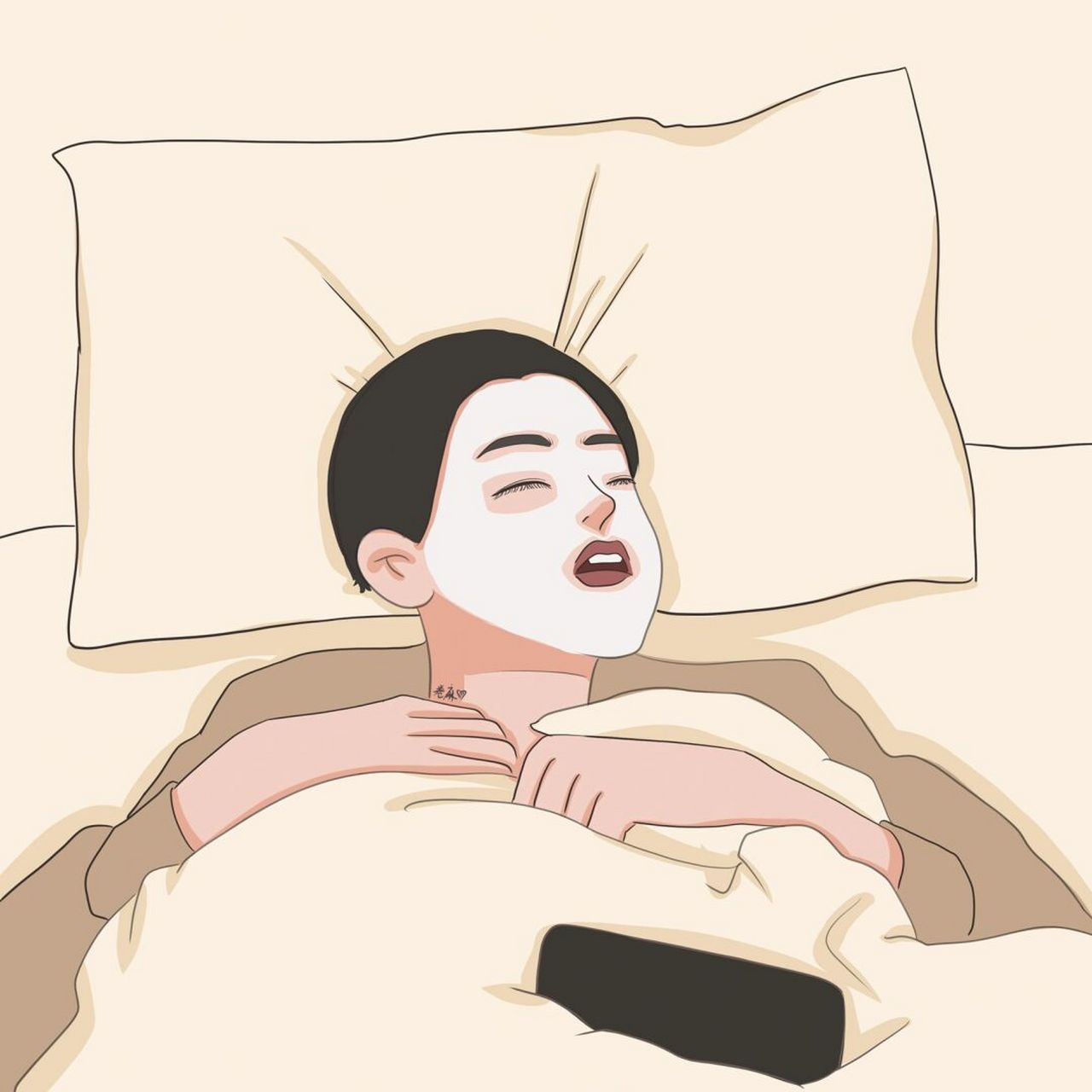 插画 | 情侣头像 | 敷面膜呼呼大睡情侣头像 图片可做个人头像,个人