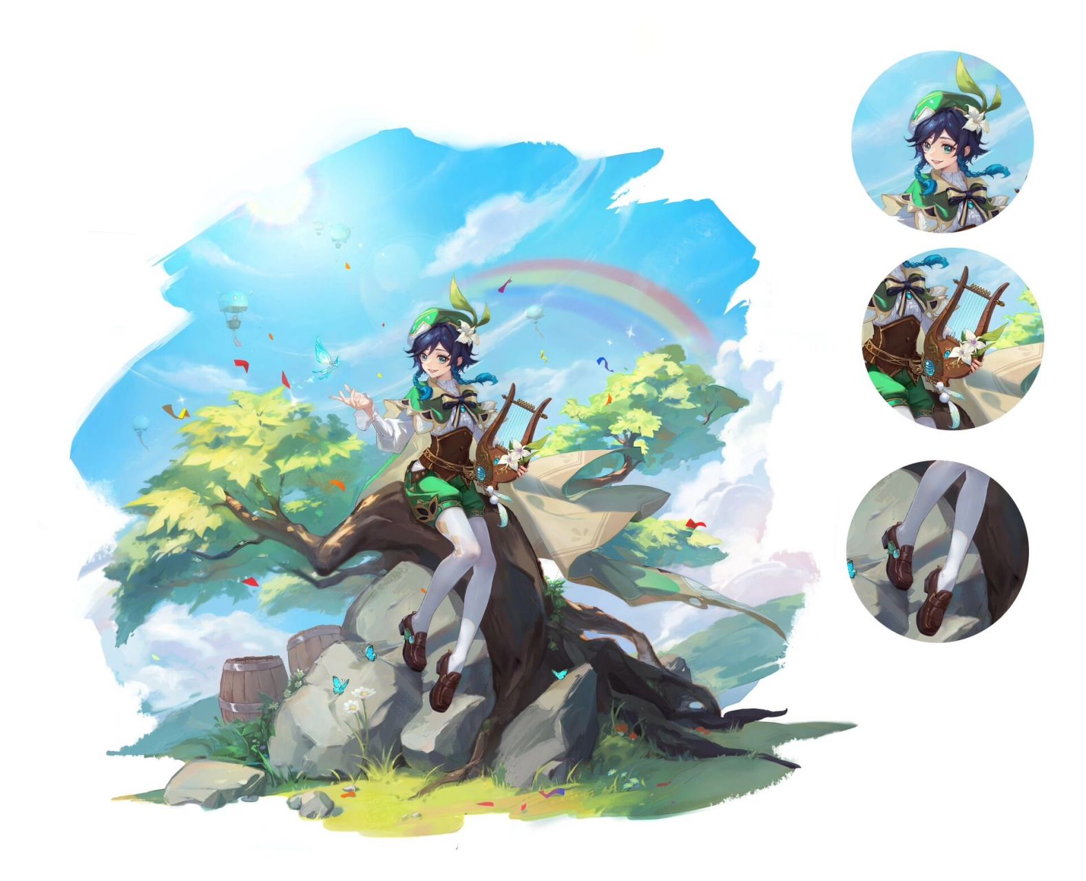 新画一张温迪立绘,希望你喜欢 本来就是想画一张坐在树上的温迪,结果