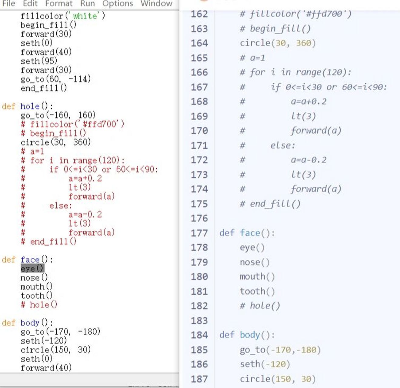 用python画海绵宝宝 打完后怎么也找不出来错在哪儿