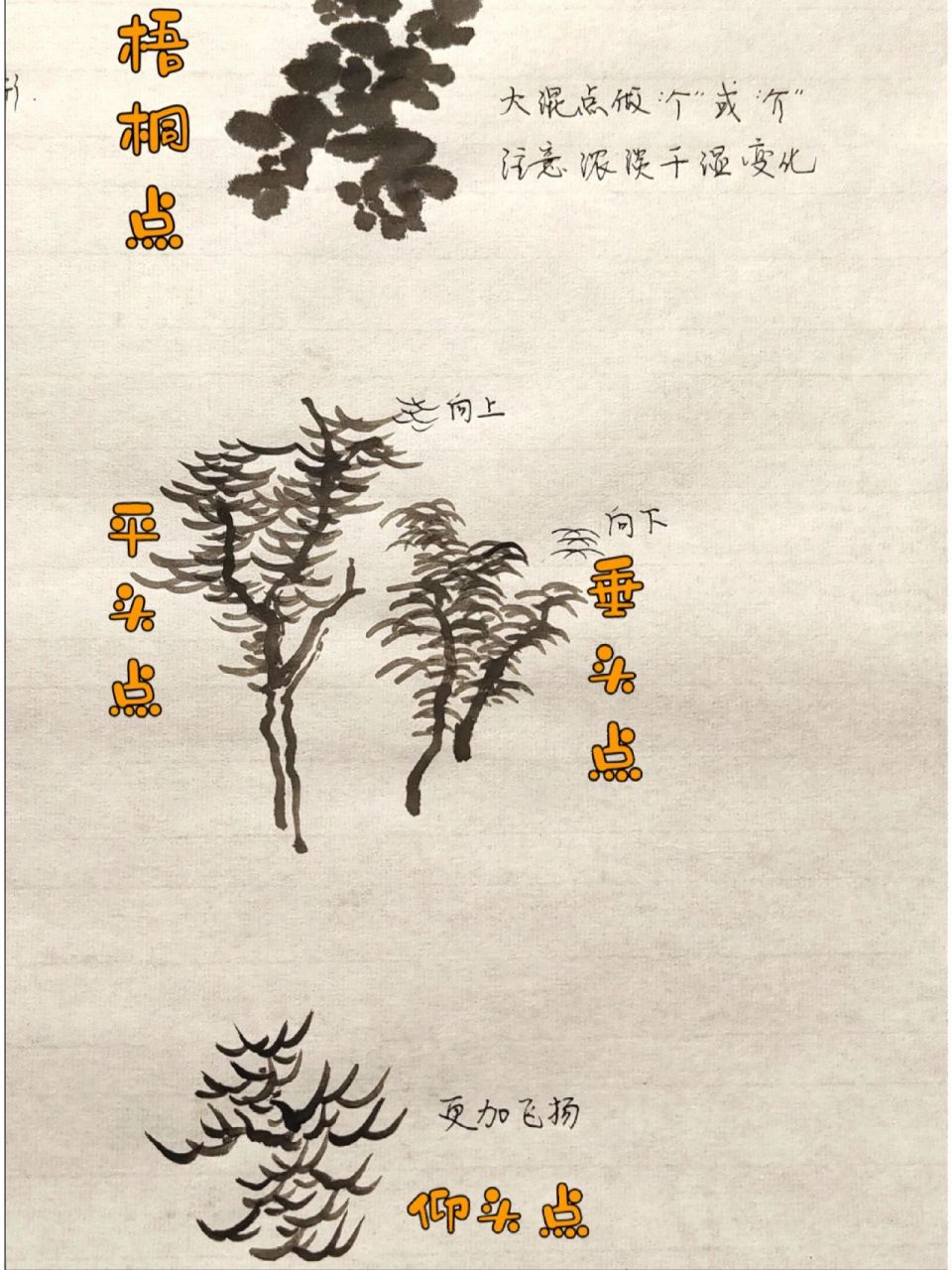 《芥子园》树谱12 点叶画法 	 通过练习画点叶,可以让笔触细下来,点叶