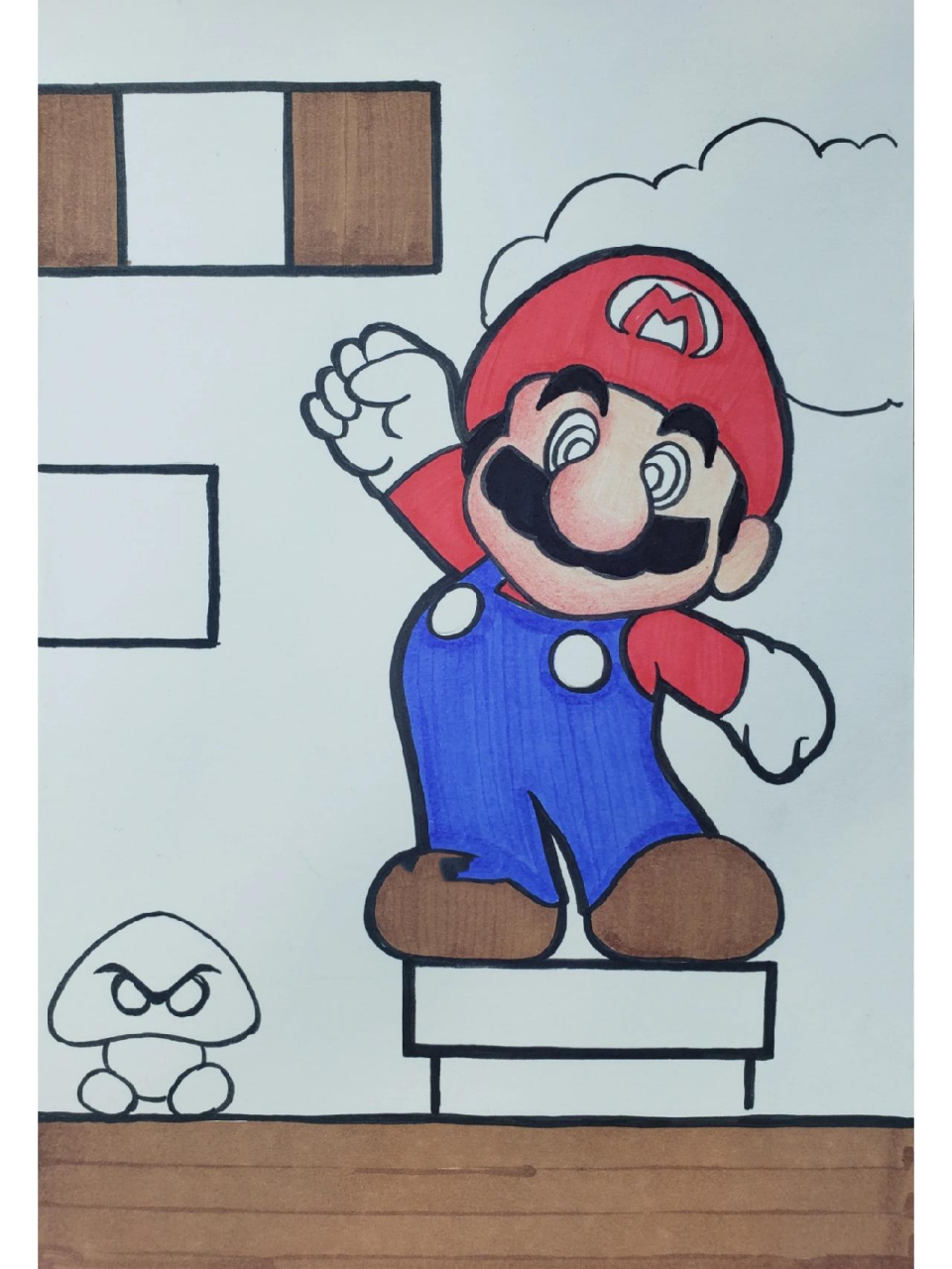 今天分享的是童年回忆,超级玛丽 这其实属于儿童画了,蛮简单,小朋友