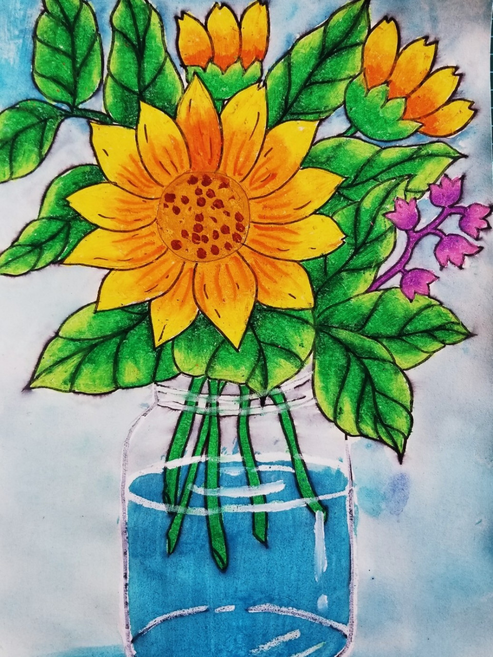 油画棒向日葵 儿童画#向日葵#重彩##油画棒#儿童绘画#创意美术 #儿童