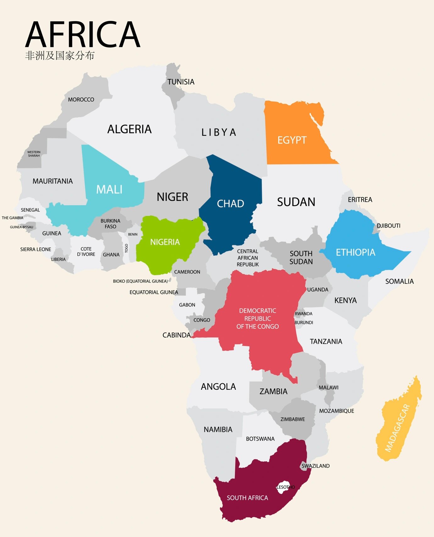 非洲大陆地图及国家分布!非洲国家!持续更新