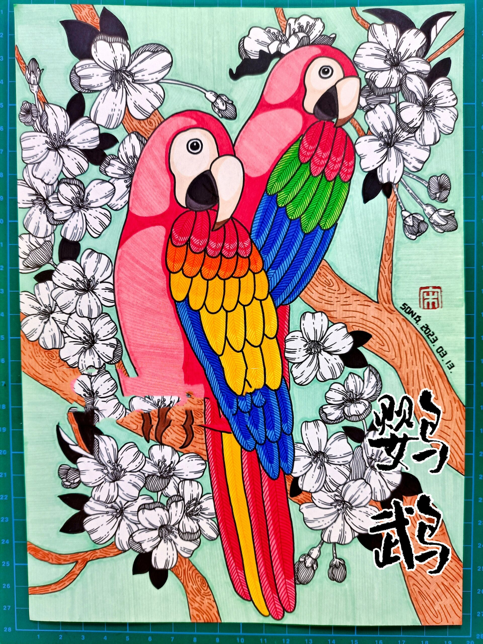 创意线描《鹦鹉》 马克笔画儿童画-241 鹦鹉          临摹请标明出处