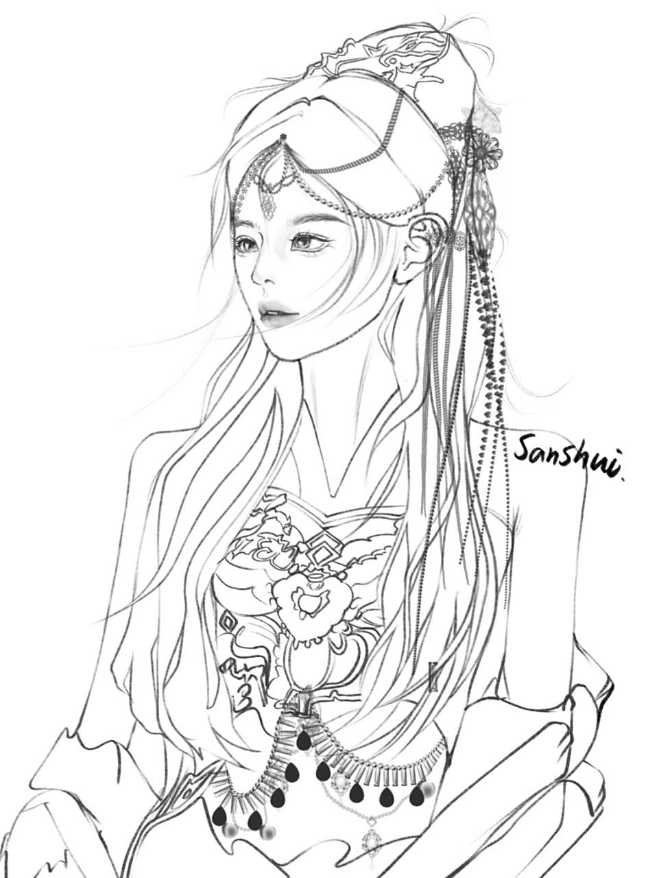 画的美女指路: #画画的日常# #procreate绘画# #少女线稿# #古风插画